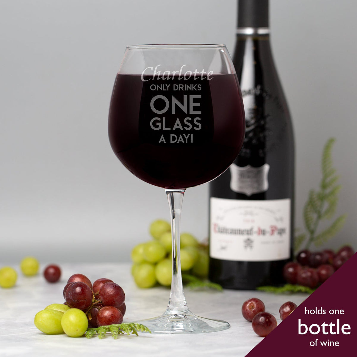 Personalised Only Drinks One Glass A Day Full Bottle Of Wine Glass - Wine Glasses