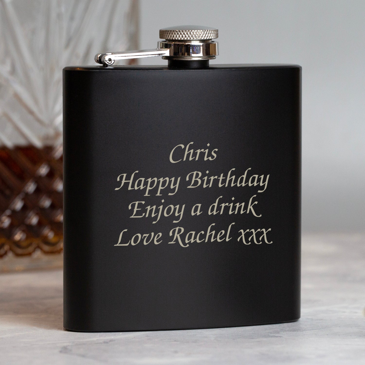 Personalised 6oz Black Message Hip Flask - Hip Flasks