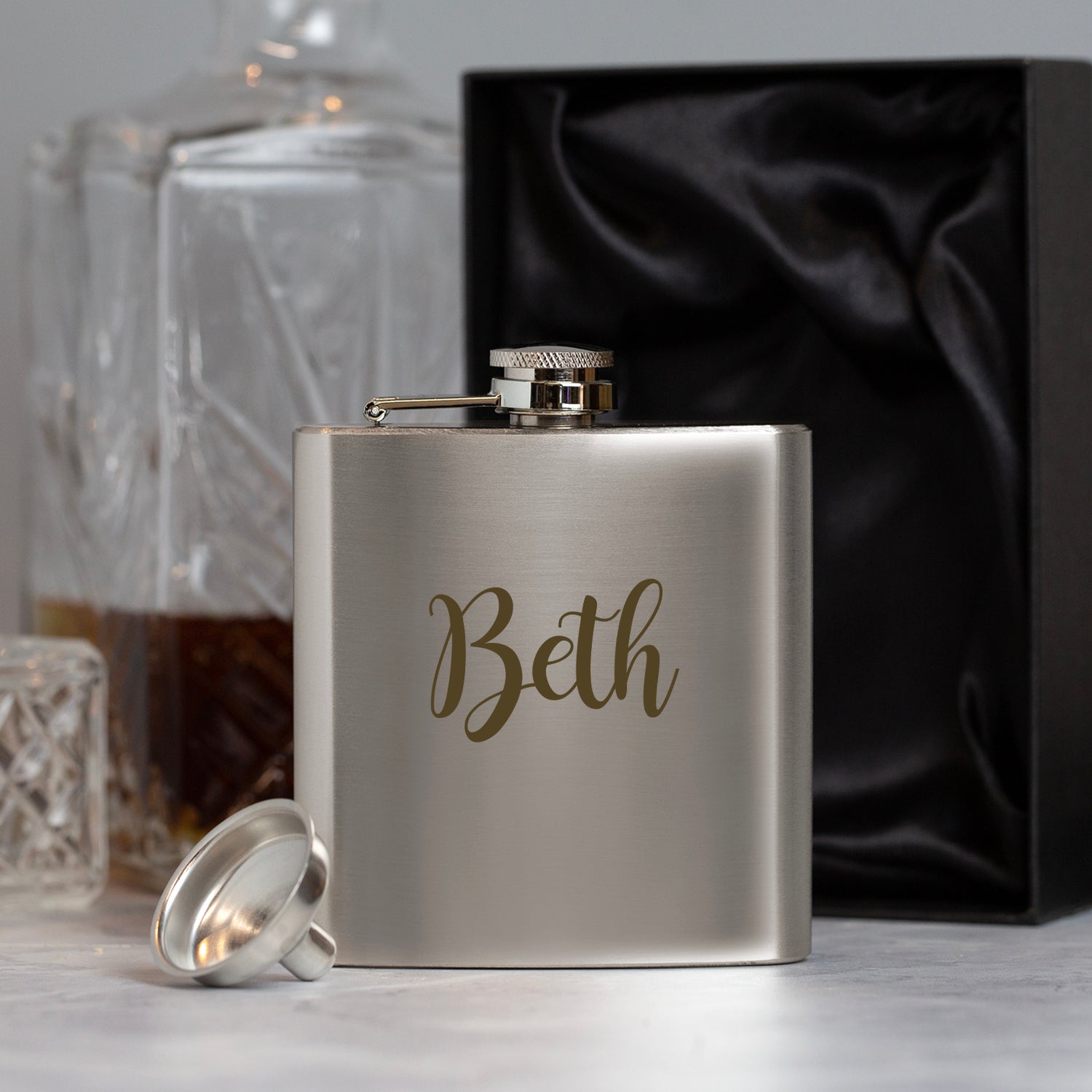 Personalised 6oz Silver Name Hip Flask - 6oz Pink Flasks