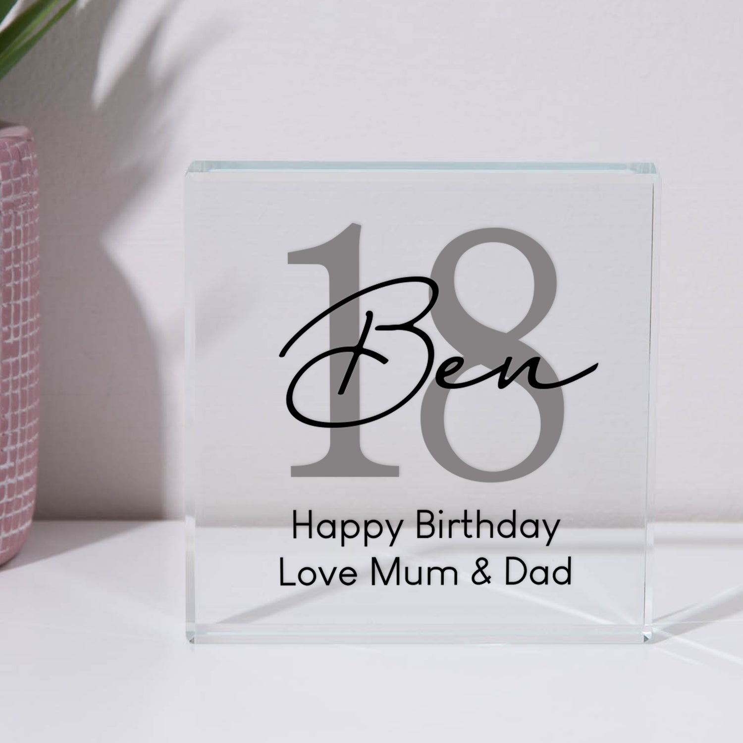 Personalised 18th Birthday Name Glass Square Block - Glass Block