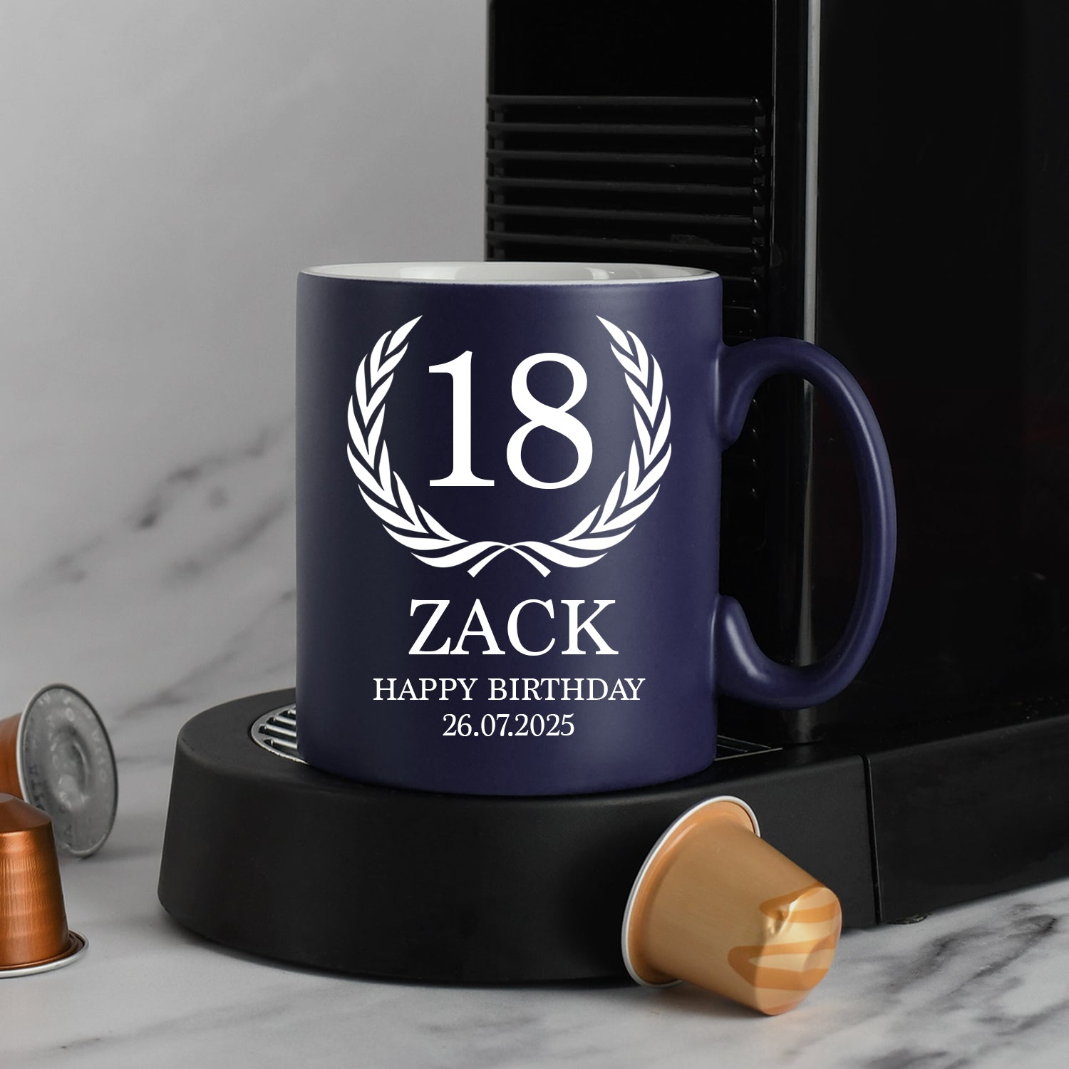 Personalised 18th Birthday Crest Mug - Dark Blue - Mugs