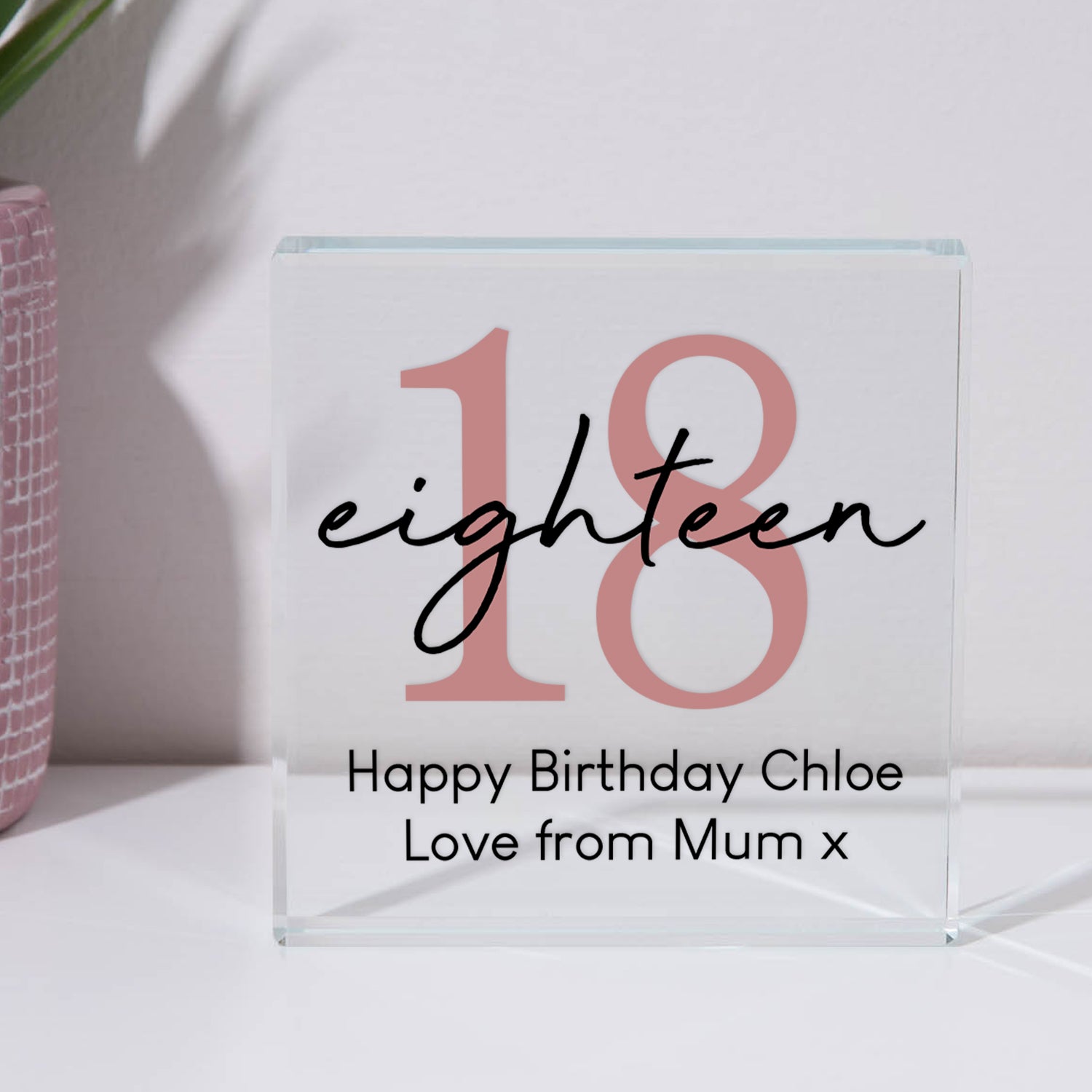 Personalised 18th Birthday Glass Square Block - Glass Block