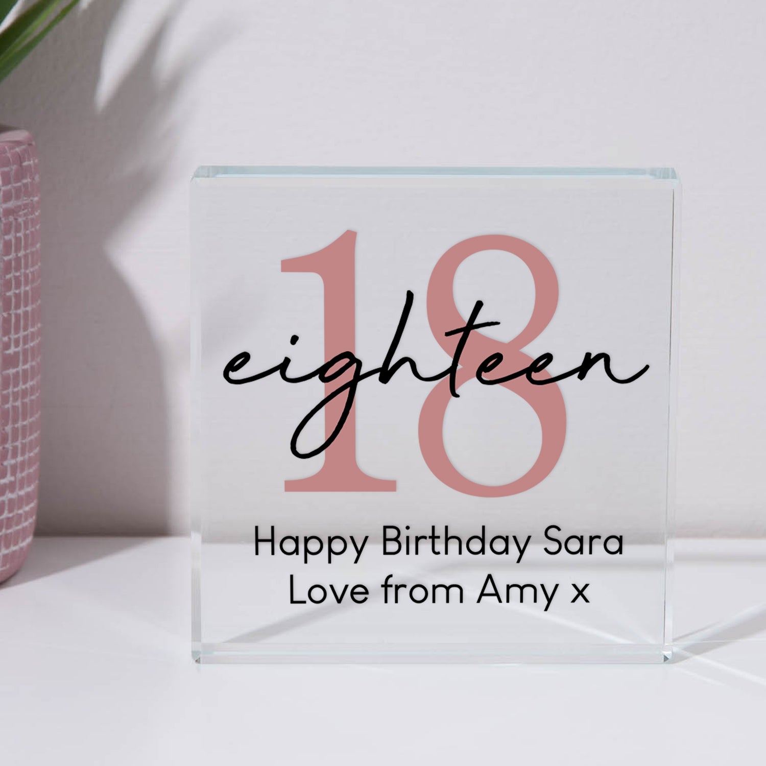 Personalised 18th Birthday Glass Square Block - Glass Block