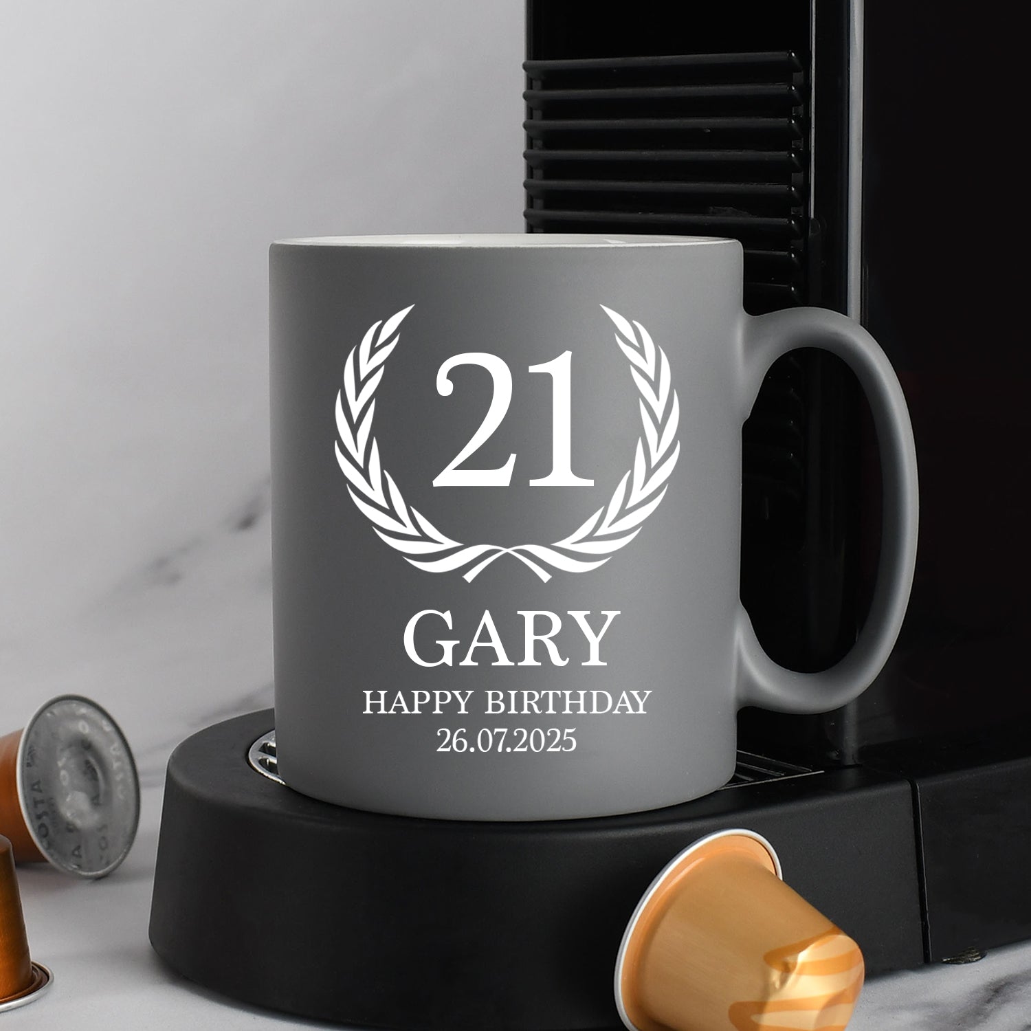 Personalised 21st Birthday Crest Mug - Grey - Mugs