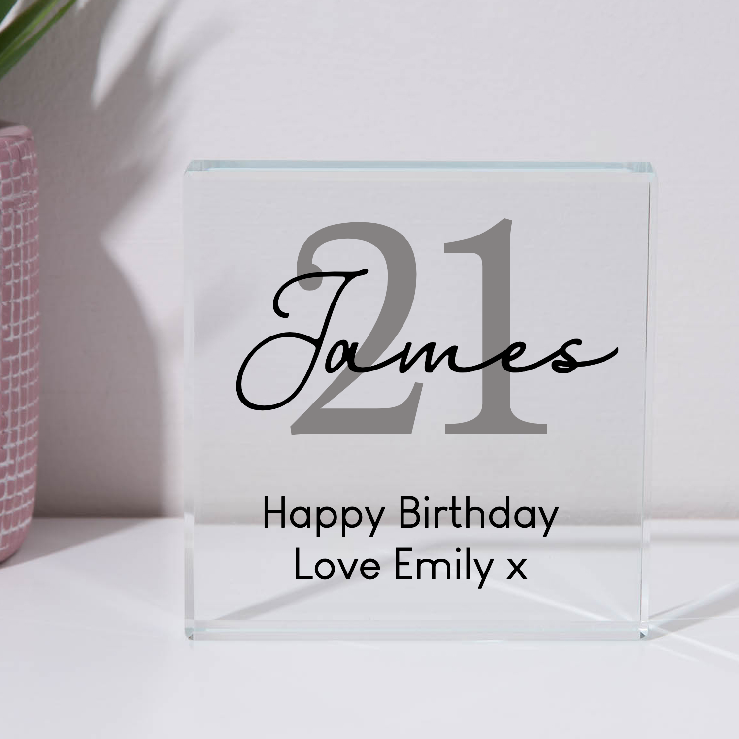 Personalised 21st Birthday Name Glass Square Block - Glass Block