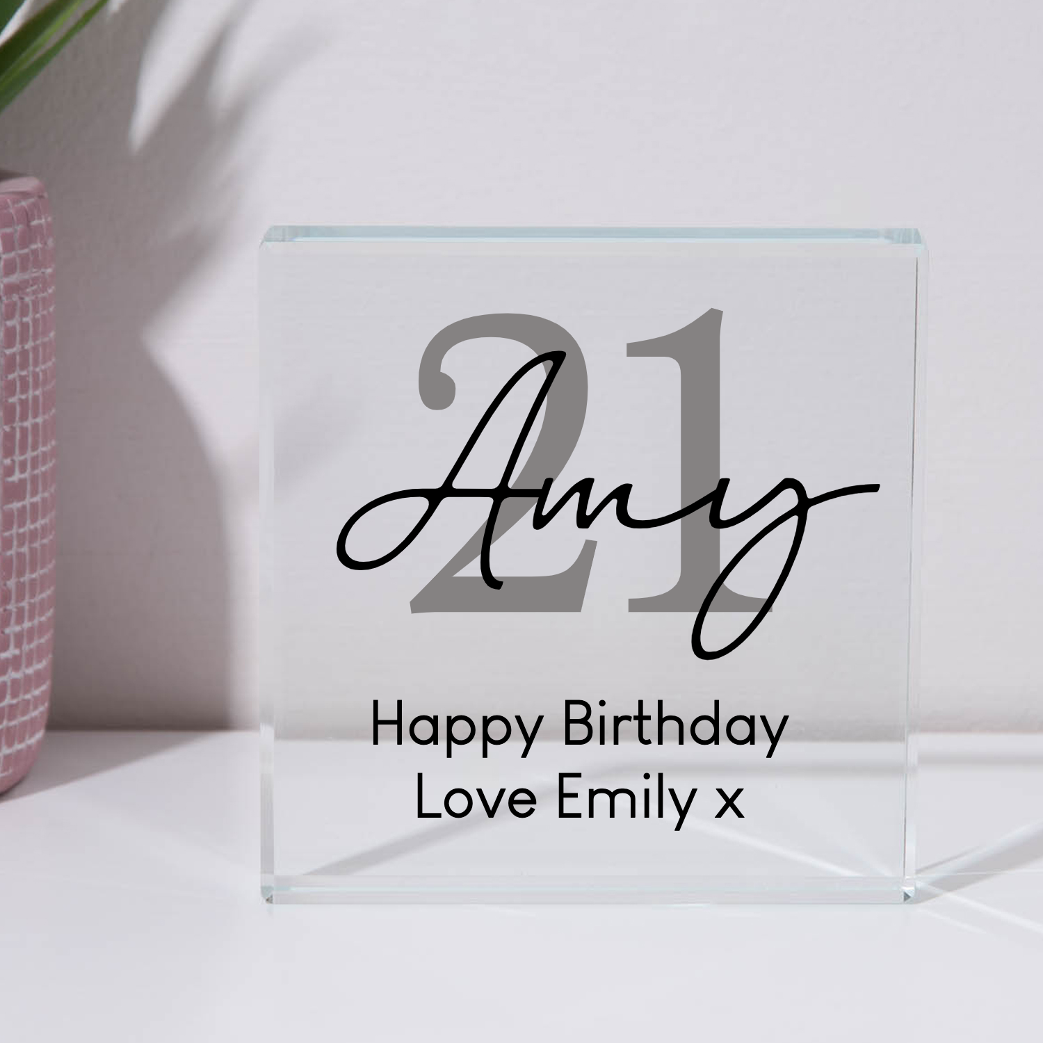 Personalised 21st Birthday Name Glass Square Block - Glass Block
