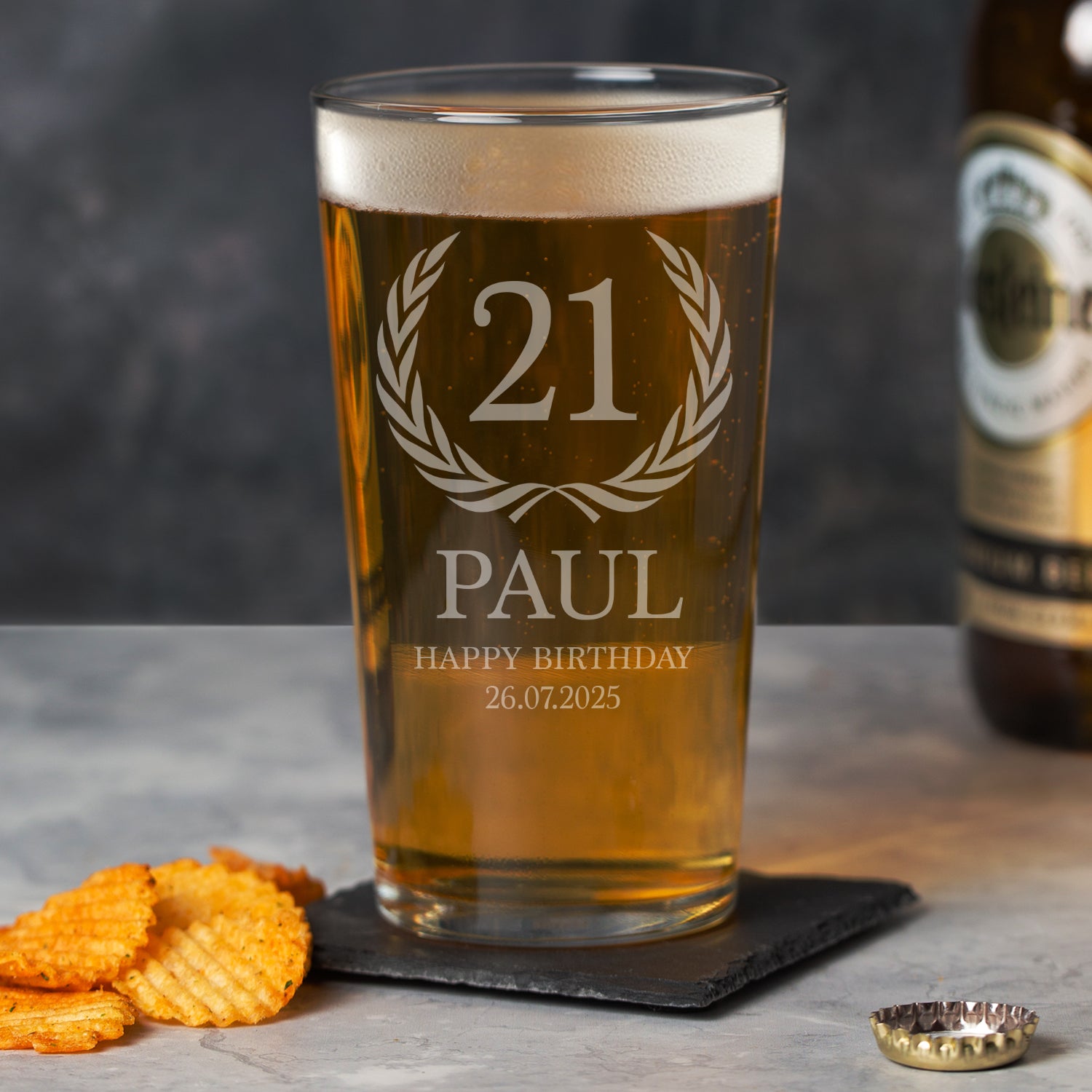 Personalised 21st Birthday Crest Pint Glass - Beer Glasses