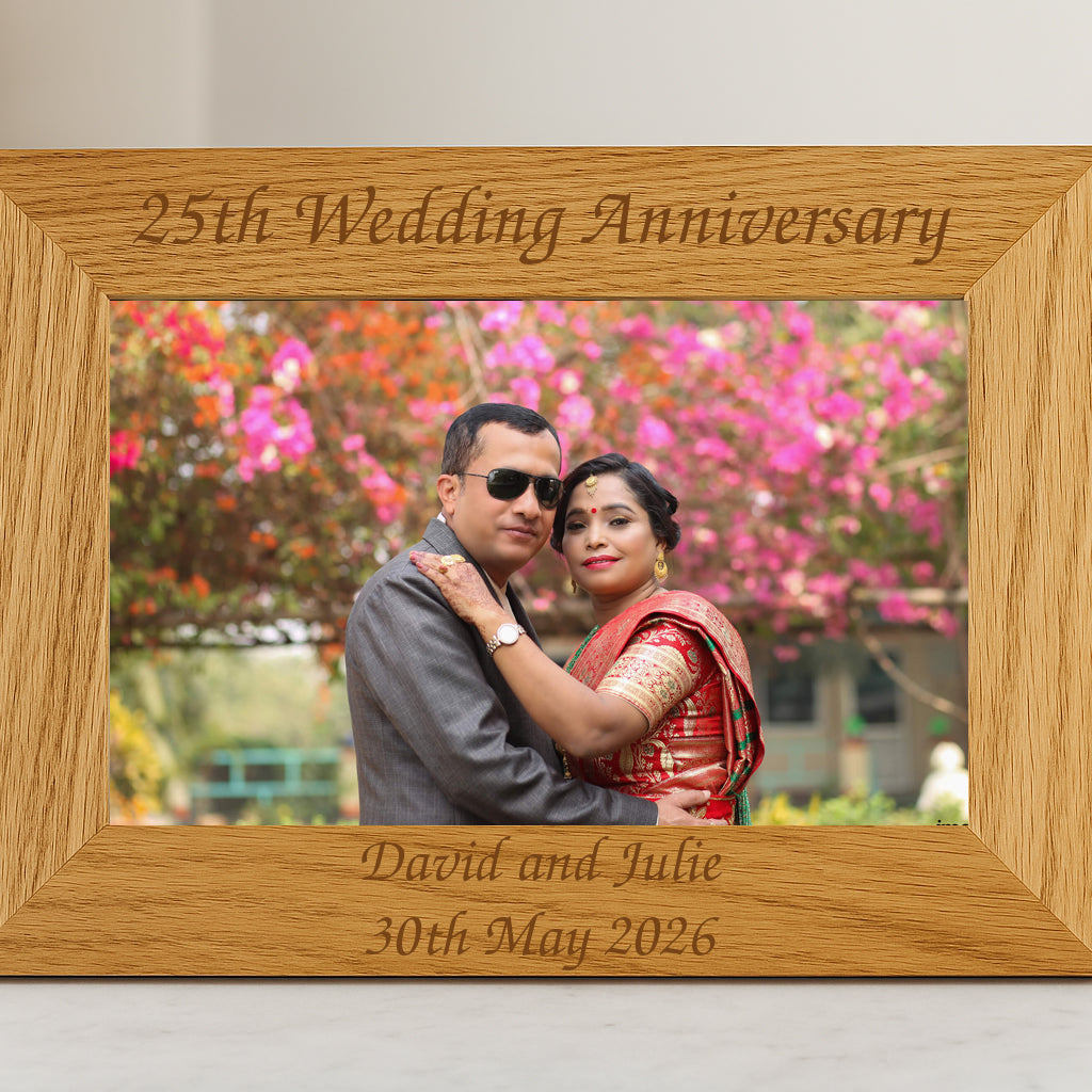 Personalised Wooden 25th Wedding Anniversary Photo Frame - 4x6 Landscape - Photo Frames