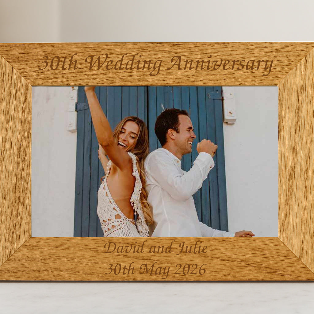 Personalised Wooden 30th Wedding Anniversary Photo Frame - 4x6 Landscape - Photo Frames