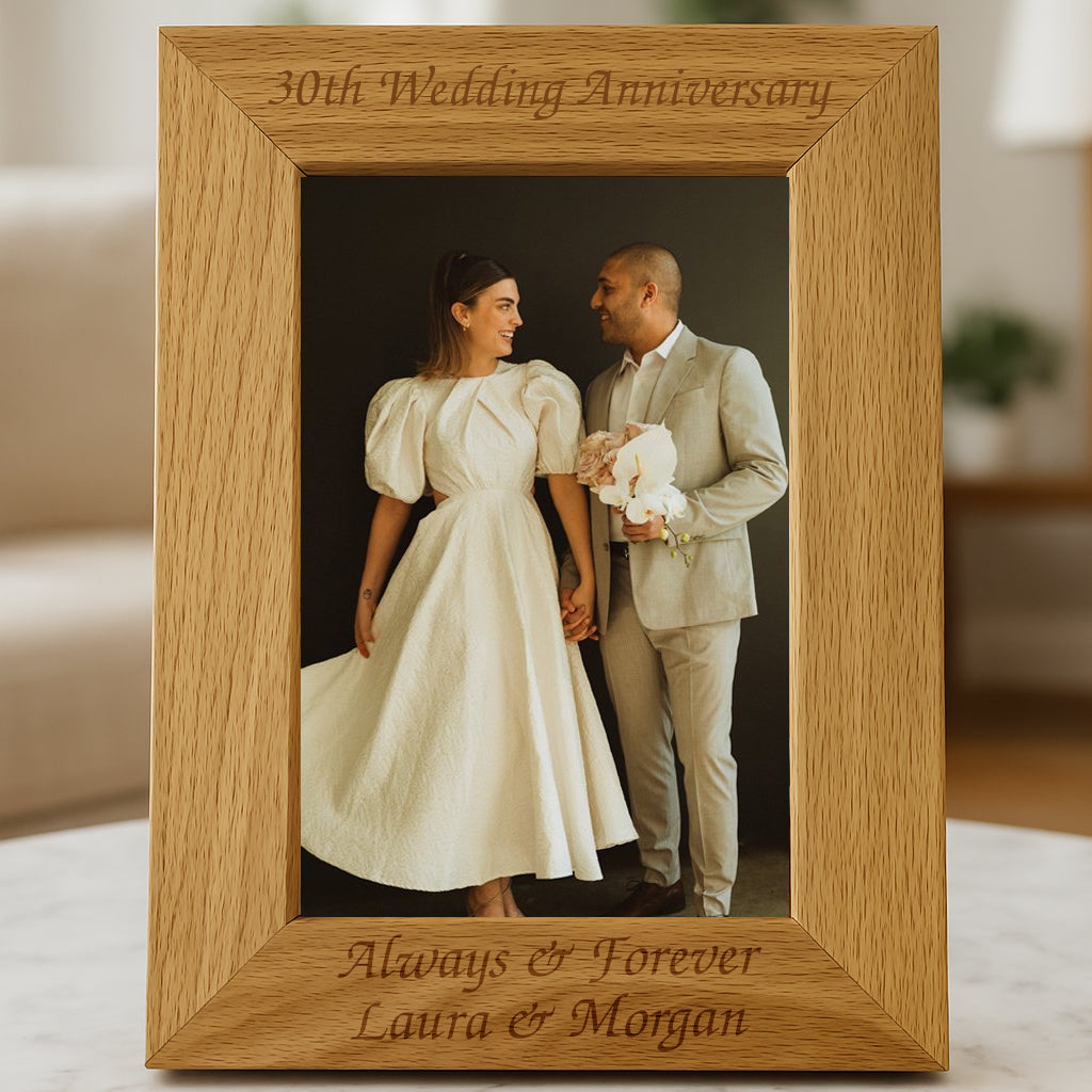 Personalised Wooden 30th Wedding Anniversary Photo Frame - 4x6 Portrait - Photo Frames