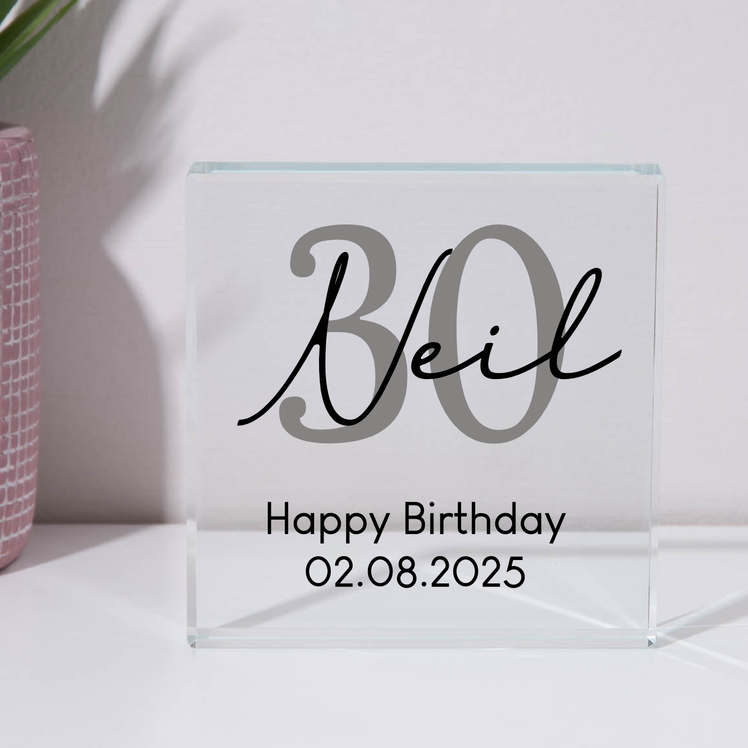 Personalised 30th Birthday Name Glass Square Block - Glass Block