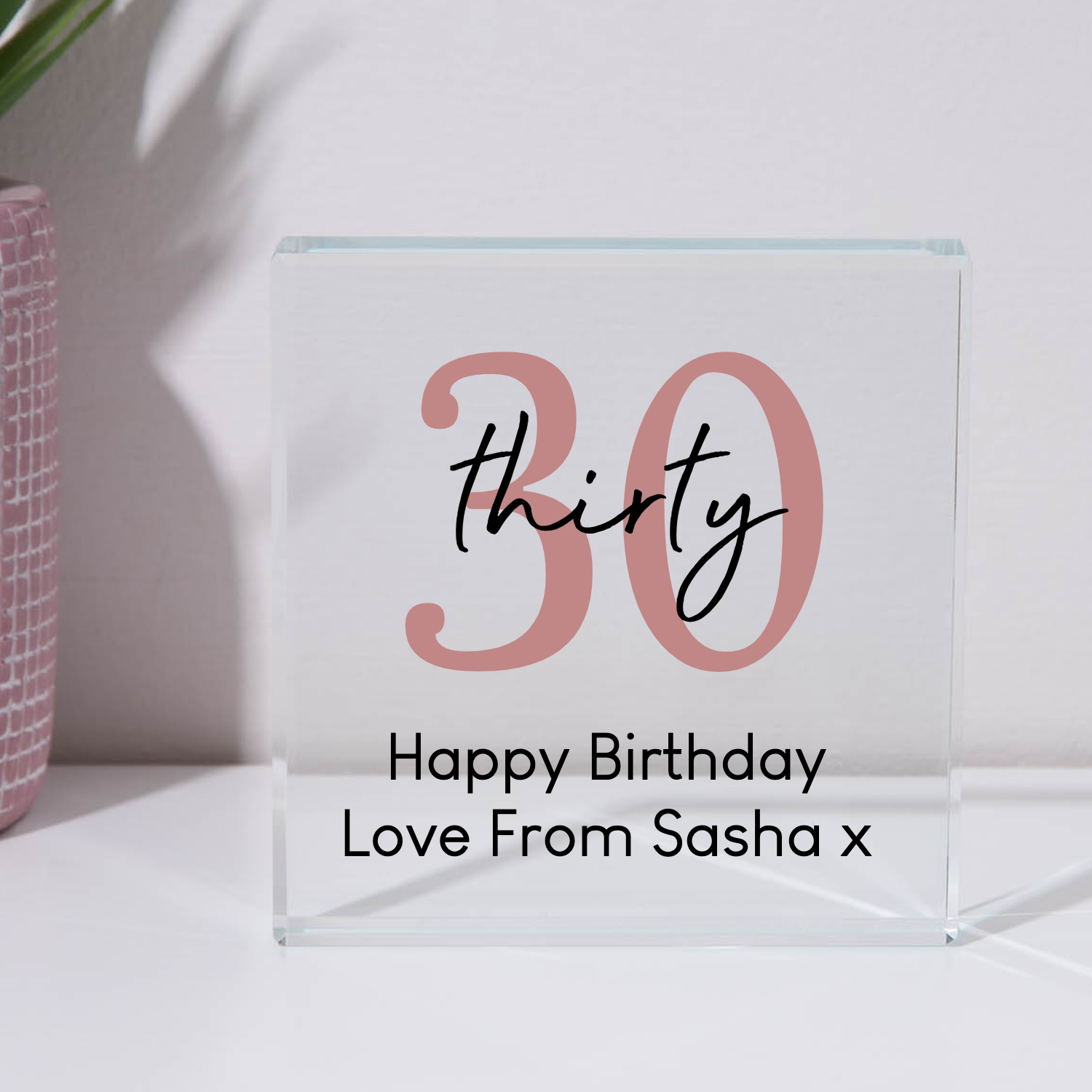 Personalised 30th Birthday Glass Square Block - Glass Block