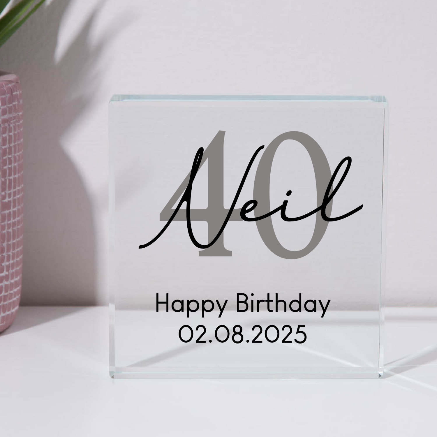 Personalised 40th Birthday Name Glass Square Block - Glass Block
