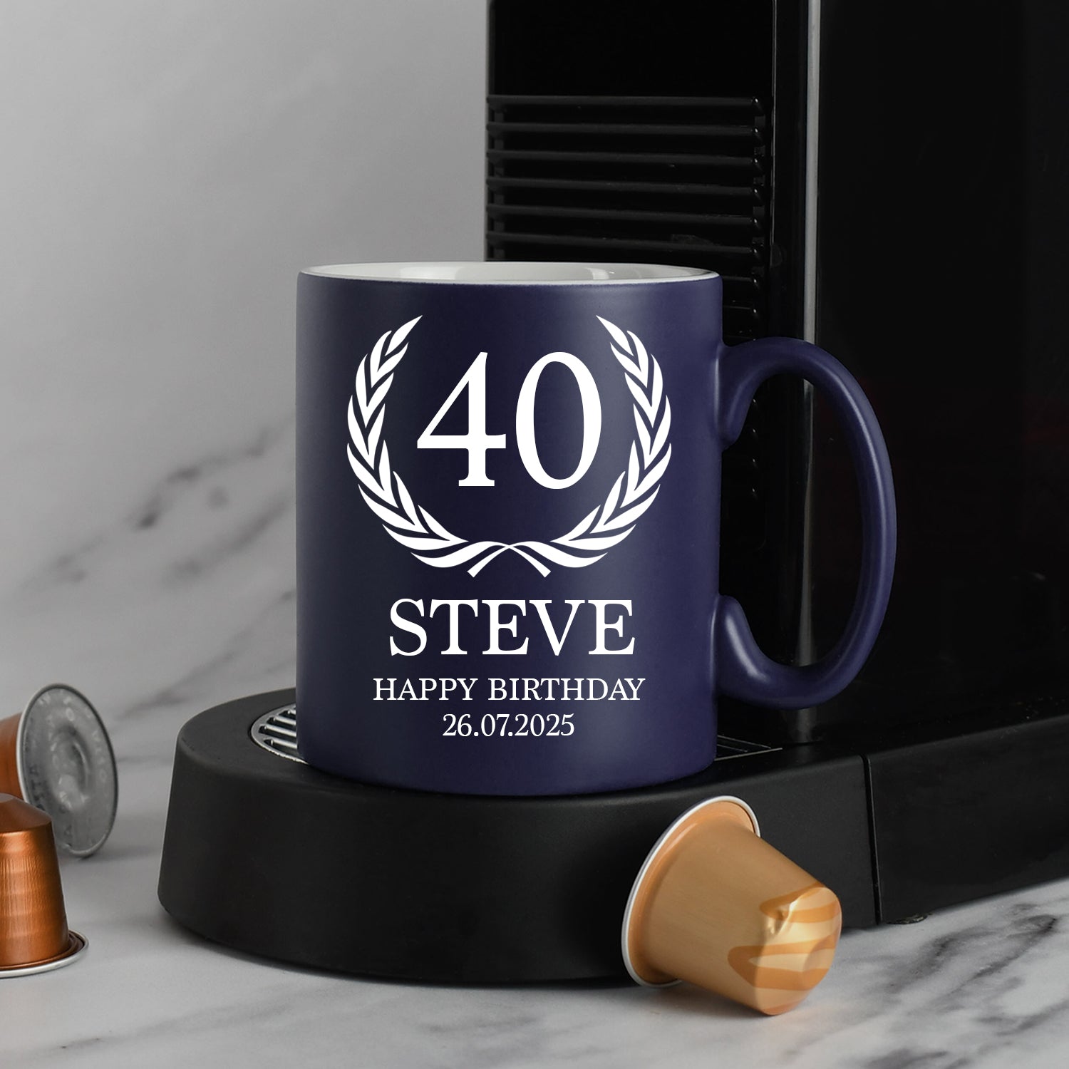 Personalised 40th Birthday Crest Mug - Dark Blue - Mugs