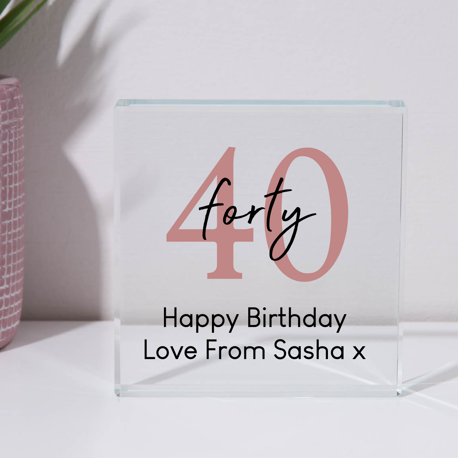 Personalised 40th Birthday Glass Square Block - Glass Block