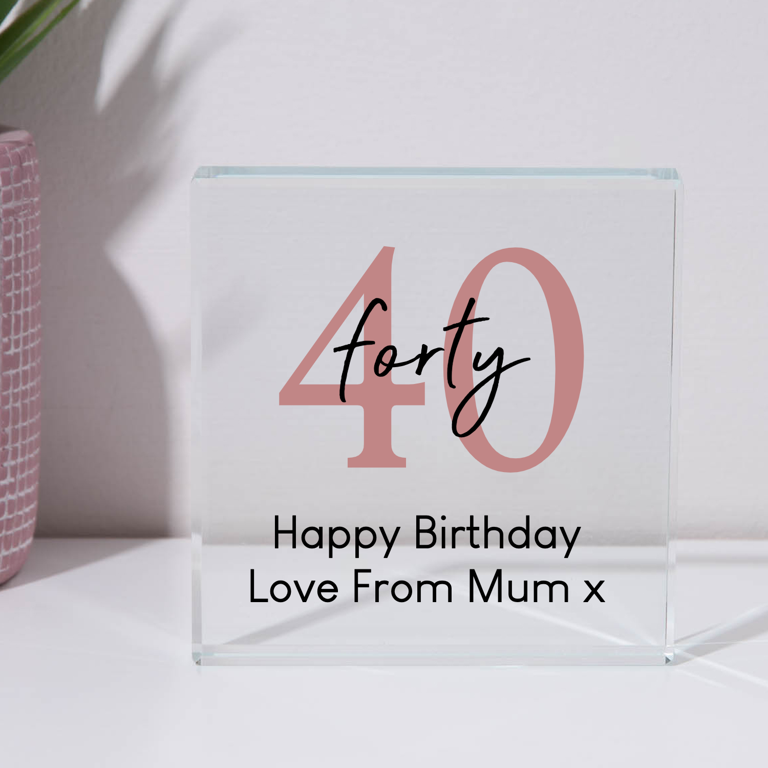Personalised 40th Birthday Glass Square Block - Glass Block
