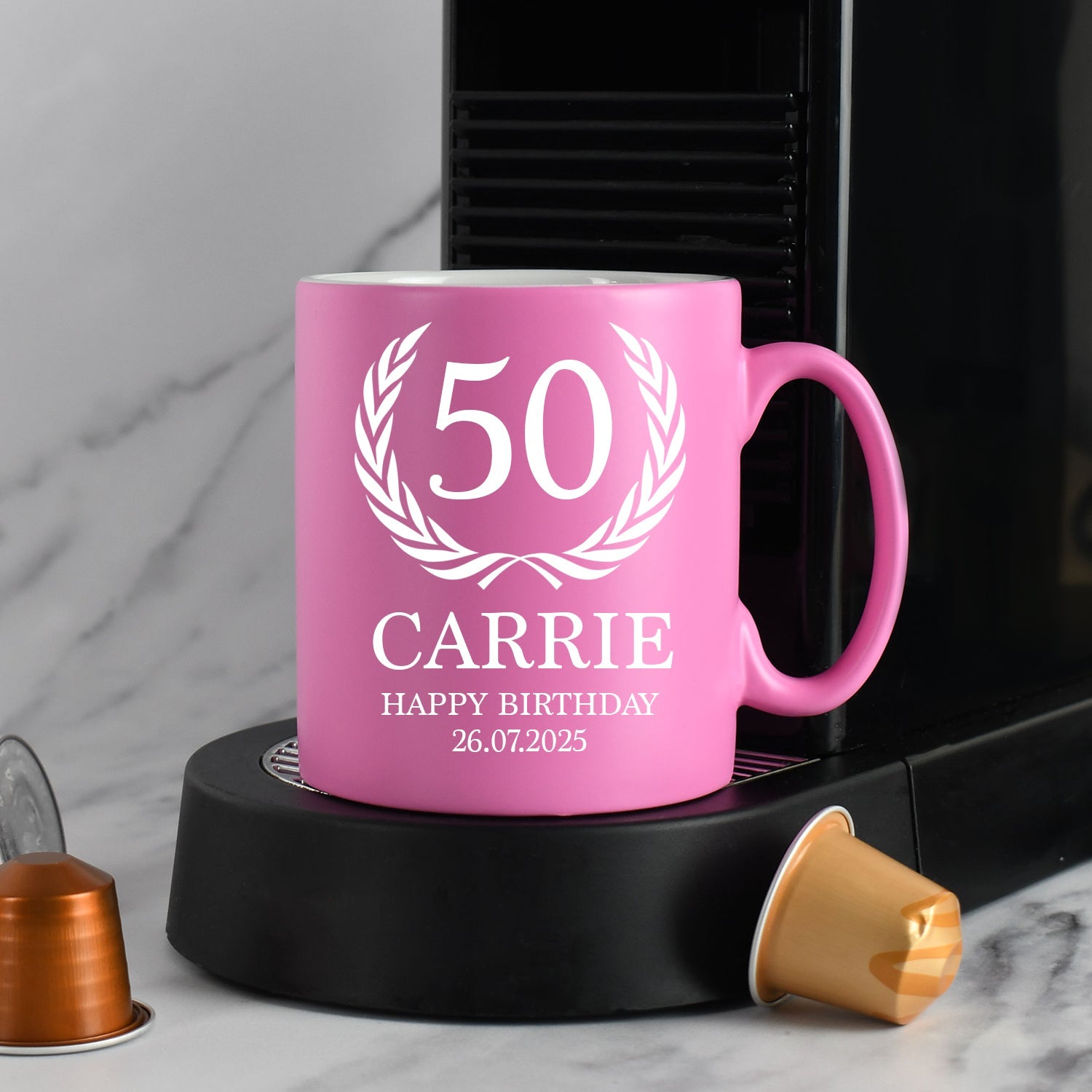 Personalised 50th Birthday Crest Mug - Pink - Mugs