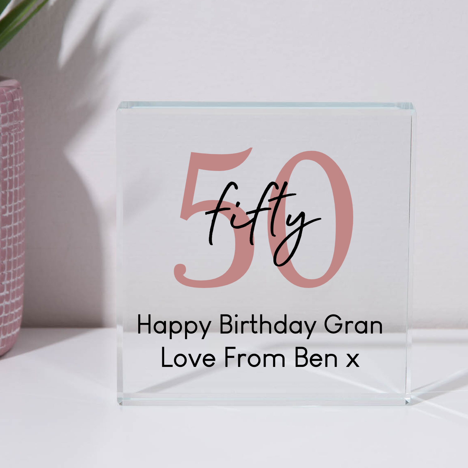 Personalised 50th Birthday Glass Square Block - Glass Block