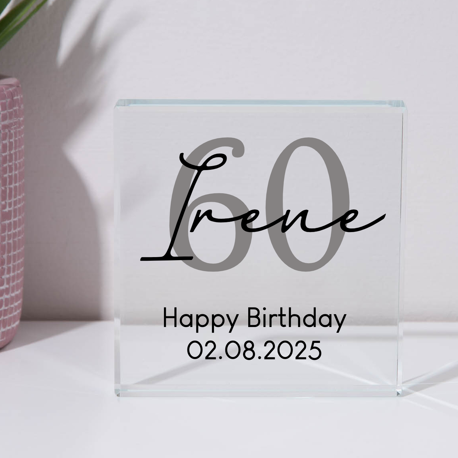 Personalised 60th Birthday Name Glass Square Block - Glass Block