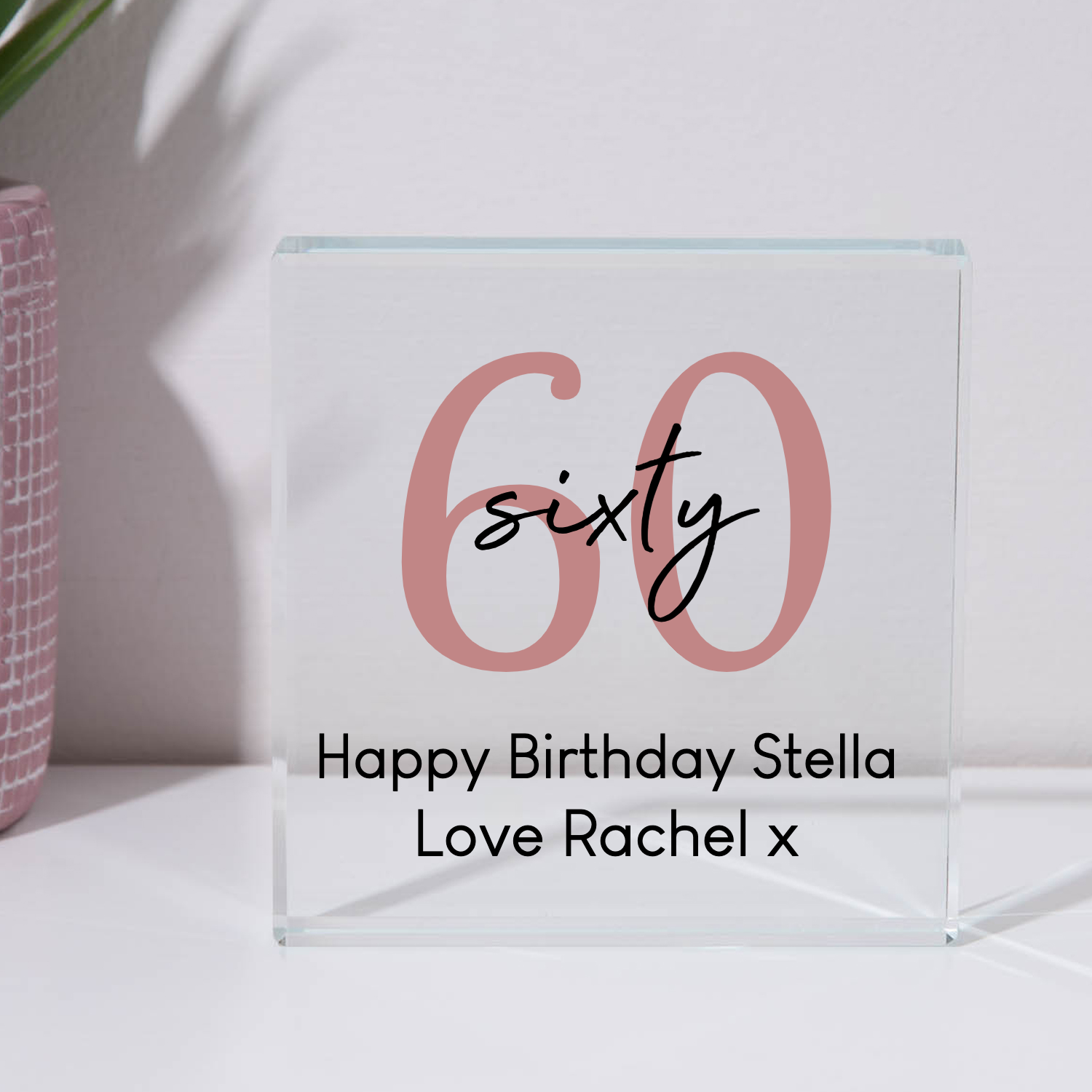 Personalised 60th Birthday Glass Square Block - Glass Block