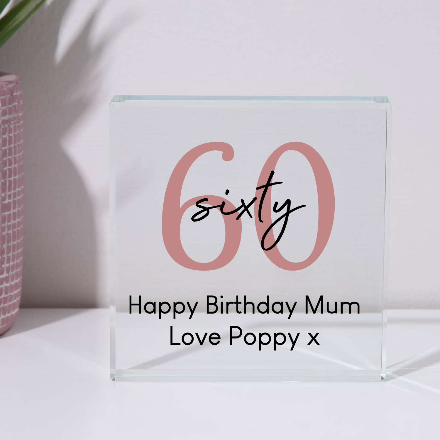 Personalised 60th Birthday Glass Square Block - Glass Block