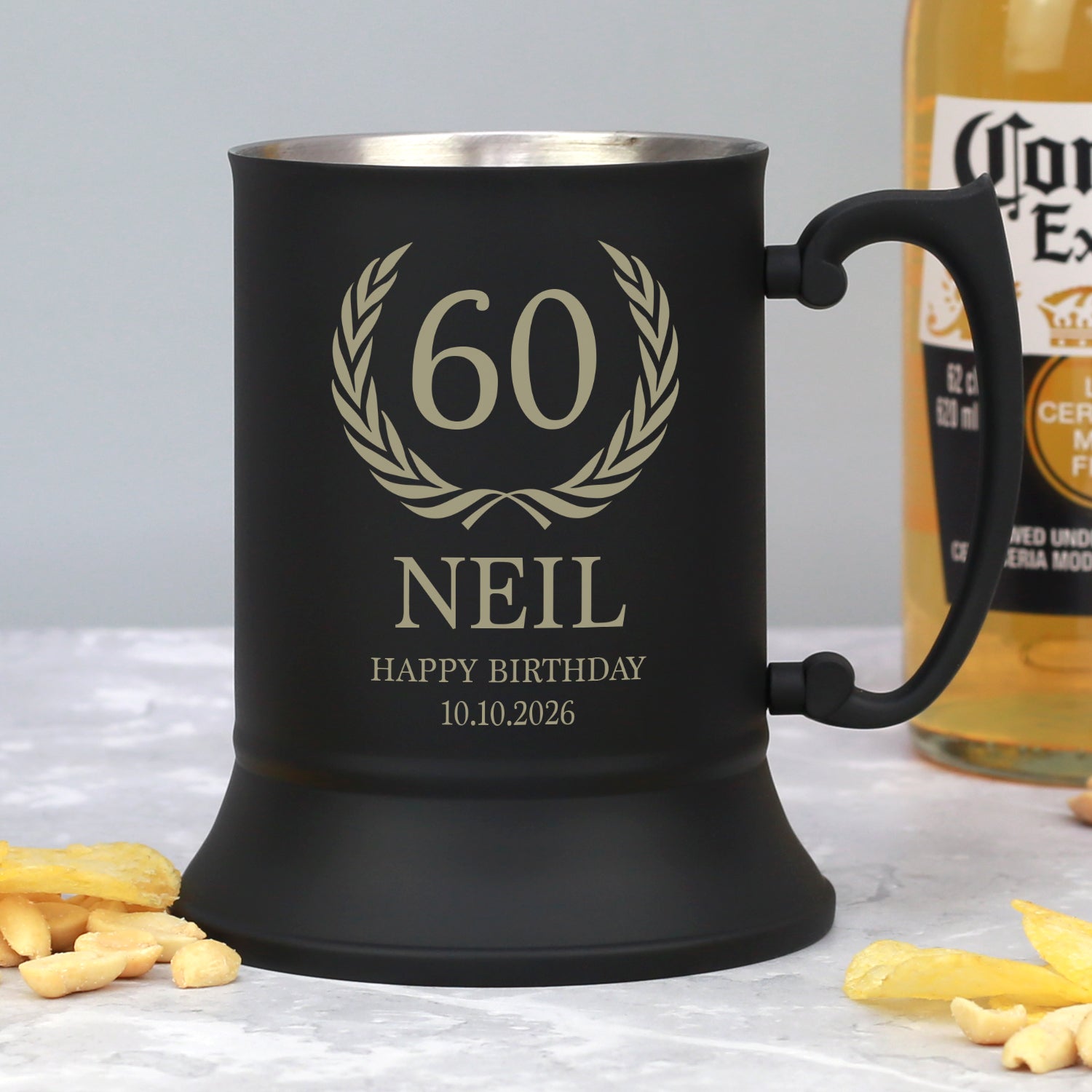 Personalised 60th Birthday Matt Black Stainless Steel Tankard - Stainless Steel Tankards