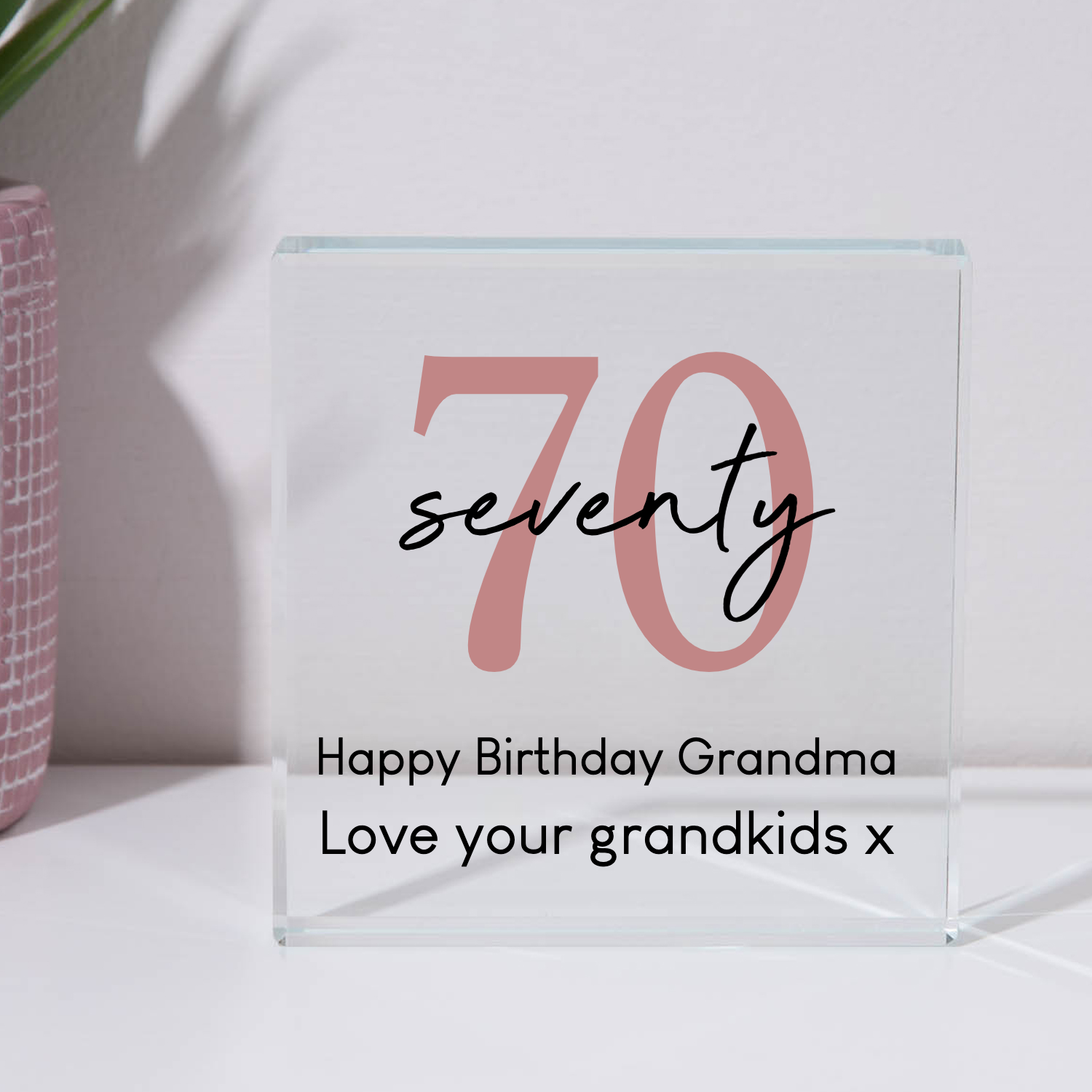 Personalised 70th Birthday Glass Square Block - Glass Block