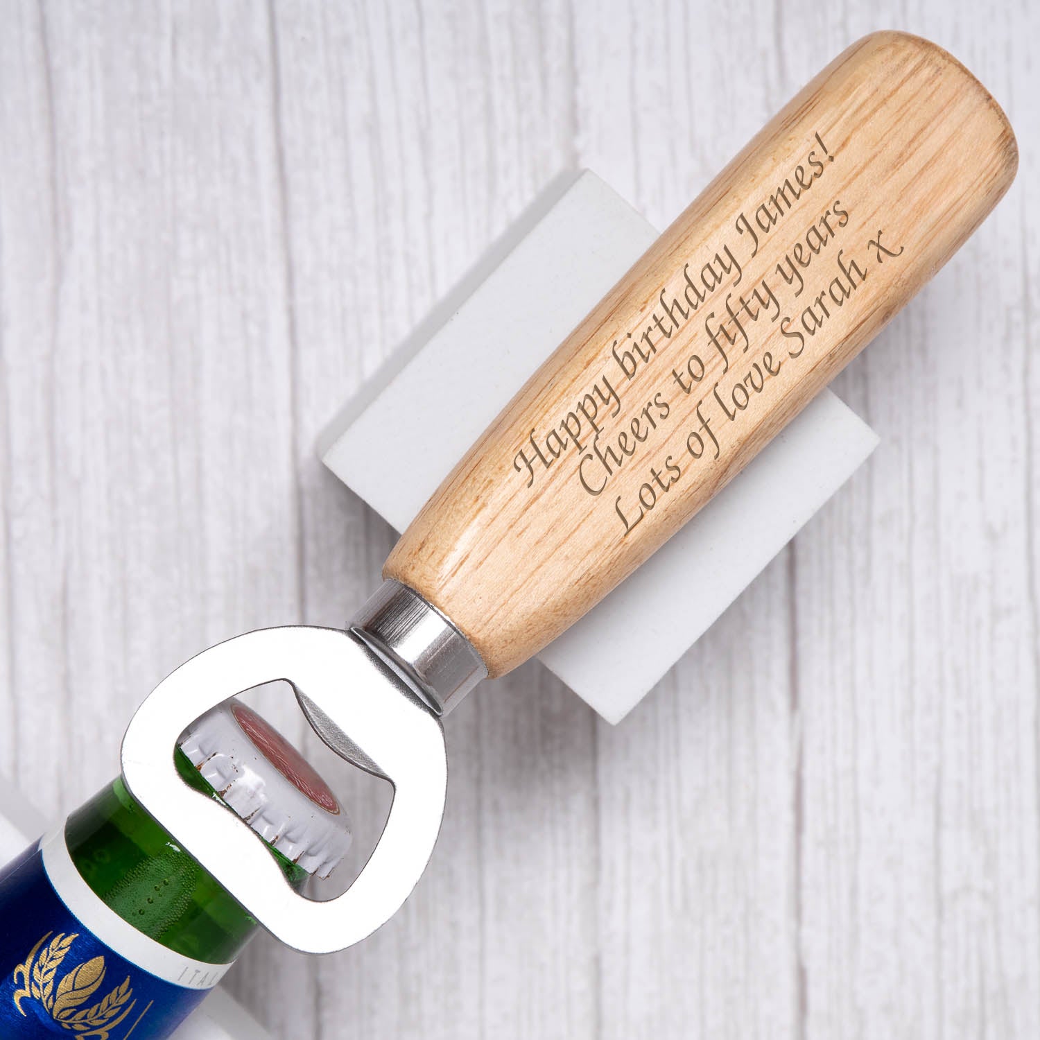 Personalised Any Message Bottle Opener Wooden Handle