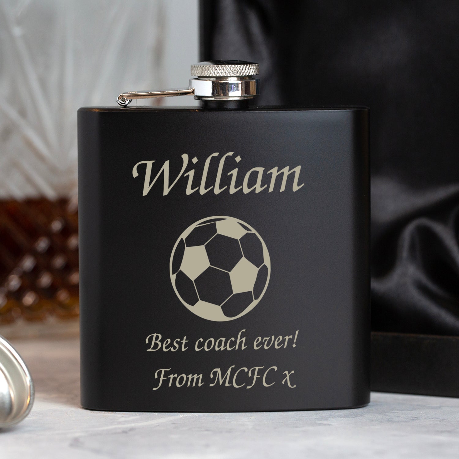 Personalised Football 6oz Black Hip Flask - Hip Flasks