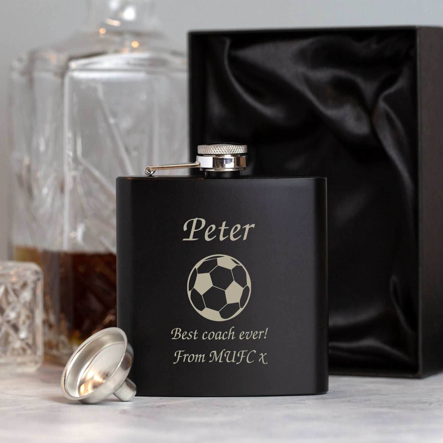 Personalised Football 6oz Black Hip Flask - Hip Flasks