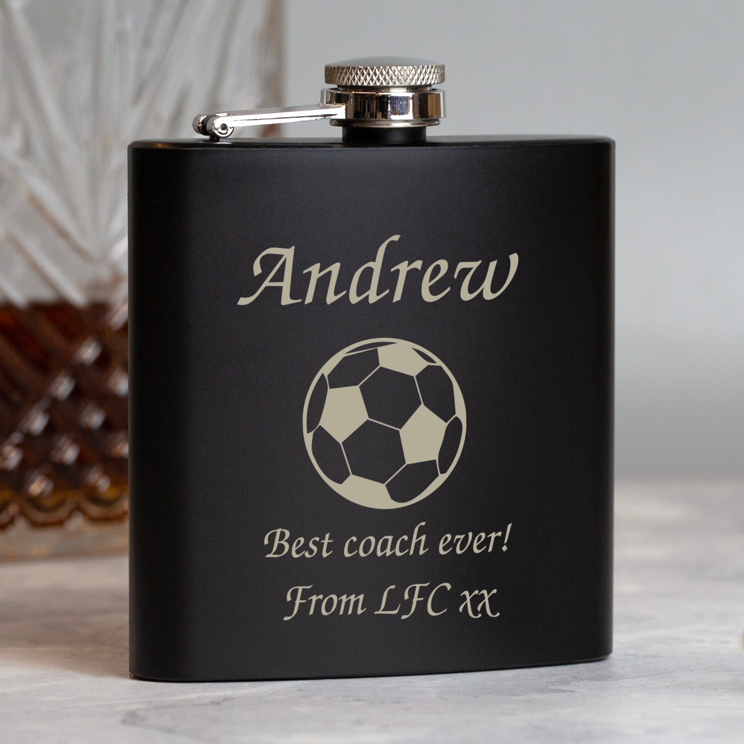 Personalised Football 6oz Black Hip Flask - Hip Flasks