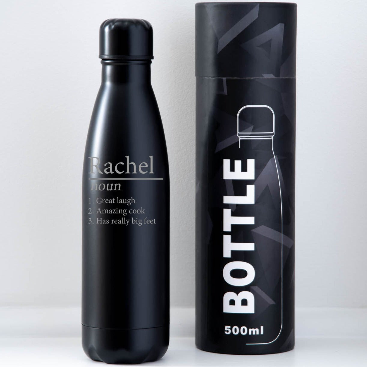 Personalised Name – Noun Insulated Water Bottle | Engraved - Yes / Black - Thermos Water Bottles