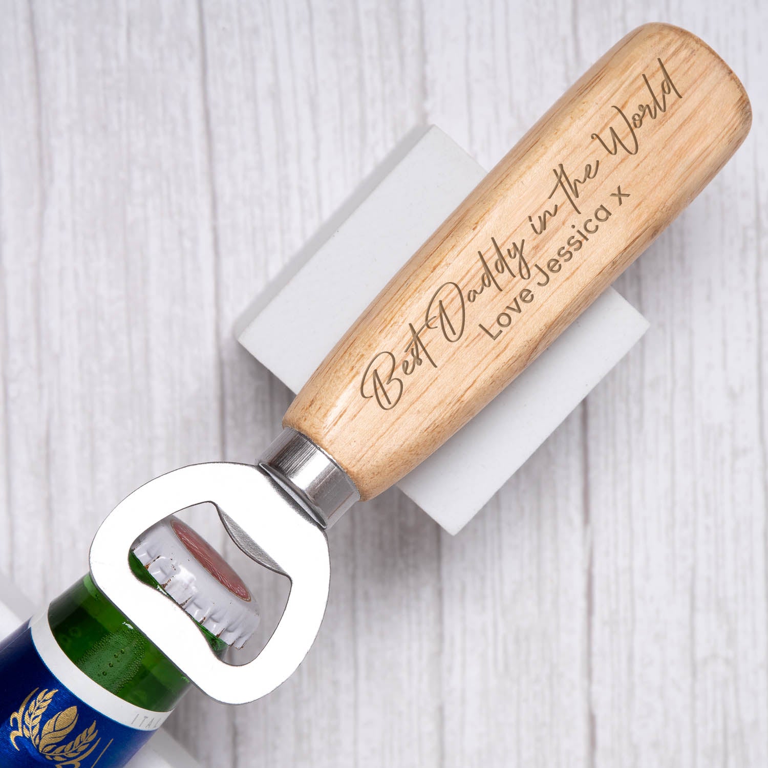 Personalised Best Daddy In The World Bottle Opener Wooden Handle