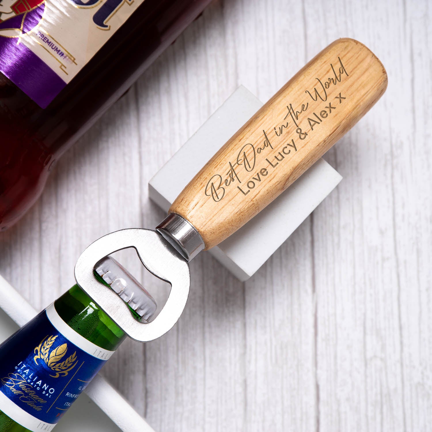 Personalised Best Dad In The World Bottle Opener Wooden Handle