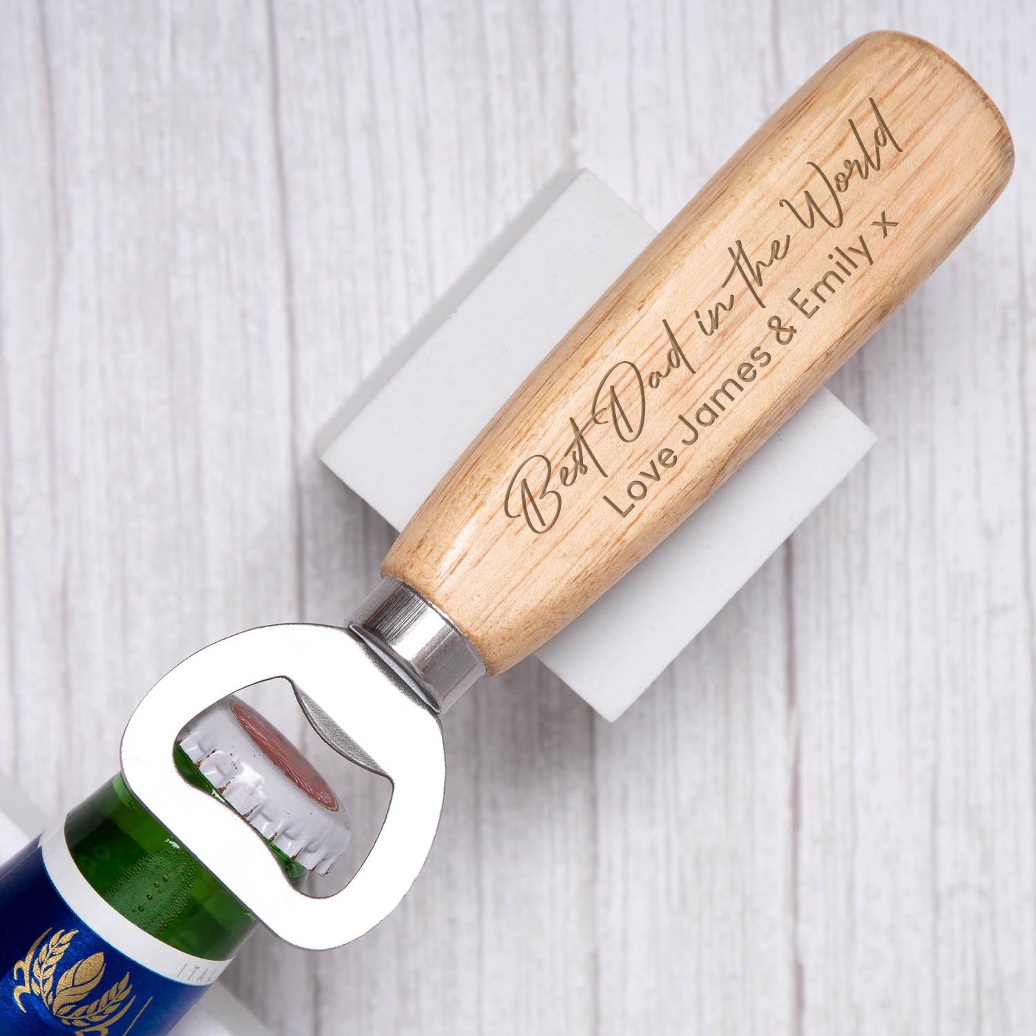 Personalised Best Dad In The World Bottle Opener Wooden Handle