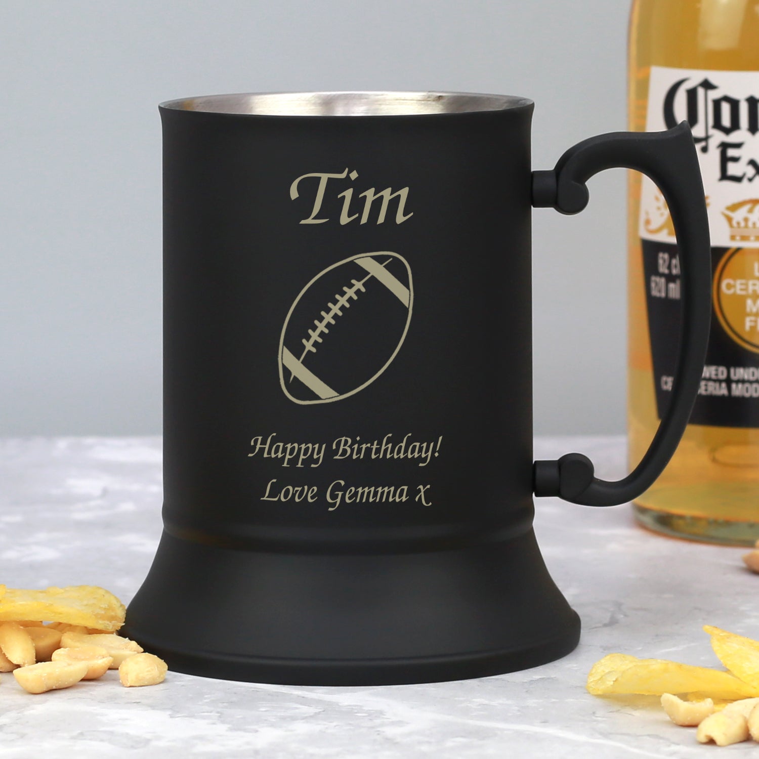 Personalised Rugby Matt Black Stainless Steel Tankard - Stainless Steel Tankards