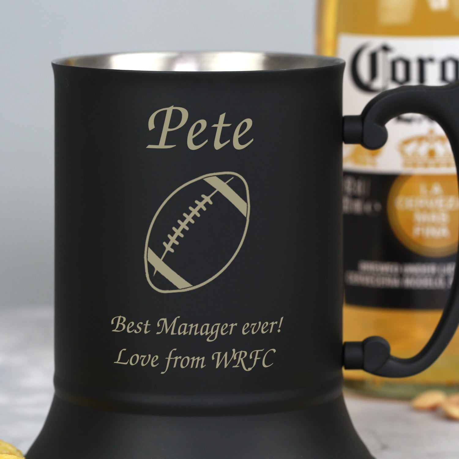 Personalised Rugby Matt Black Stainless Steel Tankard - Stainless Steel Tankards
