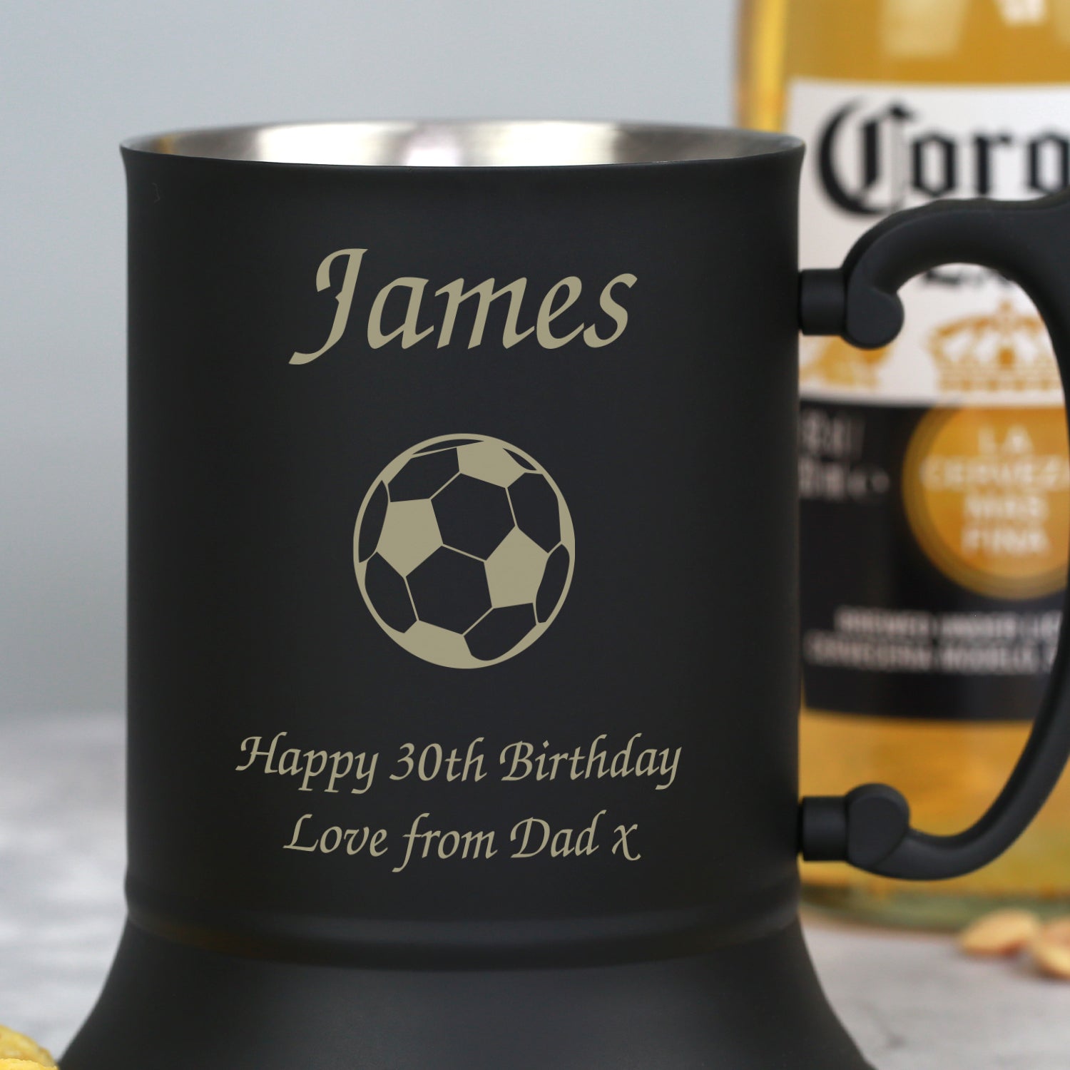 Personalised Football Matt Black Stainless Steel Tankard - Stainless Steel Tankards