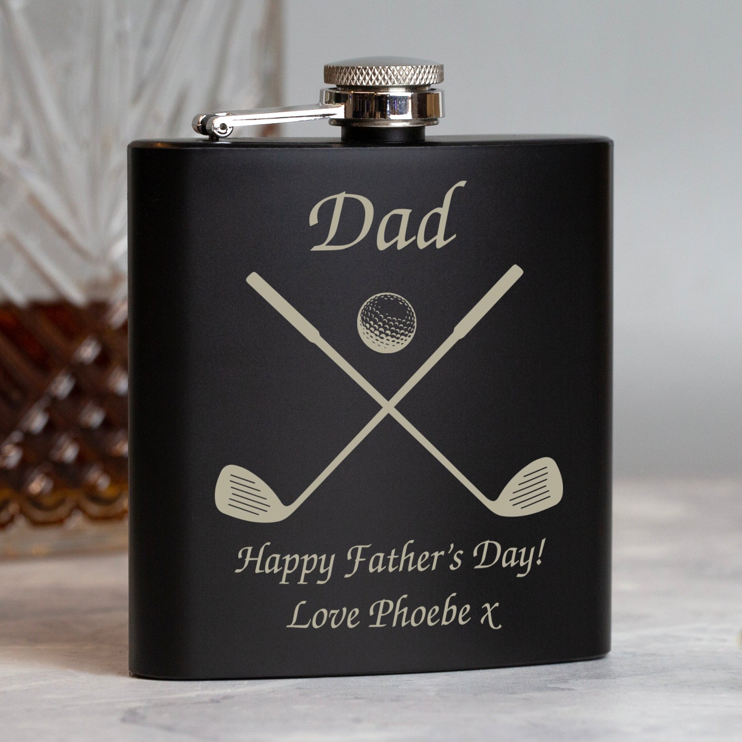 Personalised Golf & Clubs 6oz Black Hip Flask - Hip Flasks