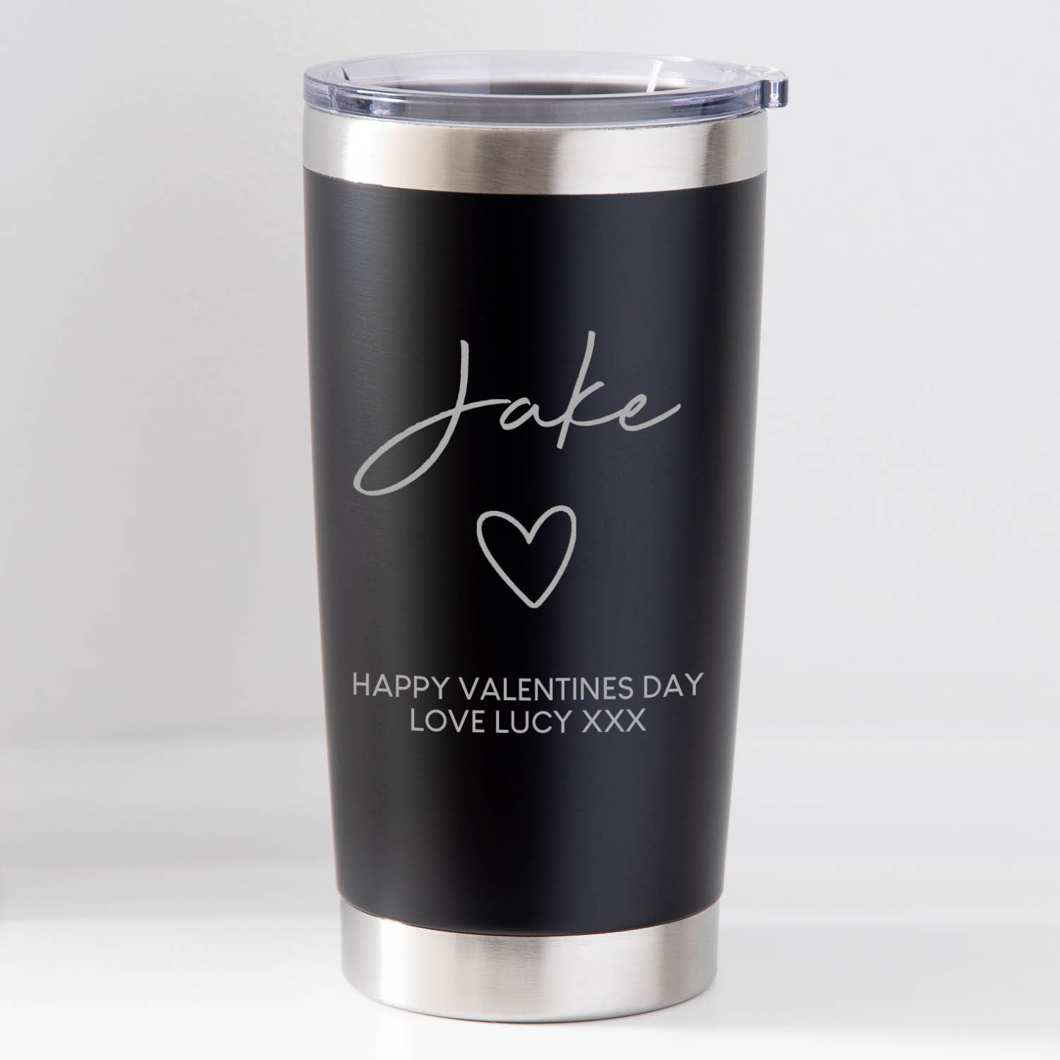 Personalised Heart Name & Message Thermos Insulated Cup - Black - Thermos Water Bottles