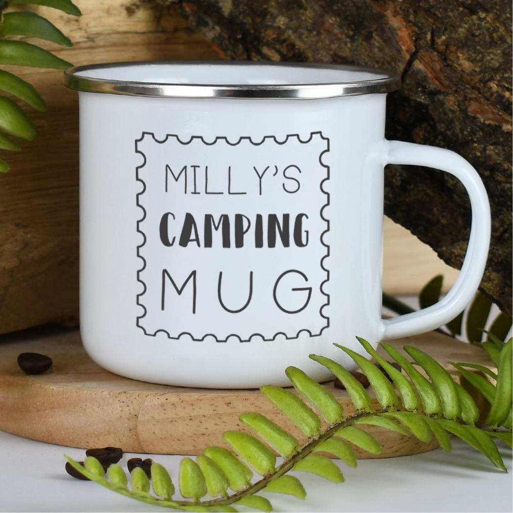 Personalised Stamp Enamel Camping Mug - White - Mugs