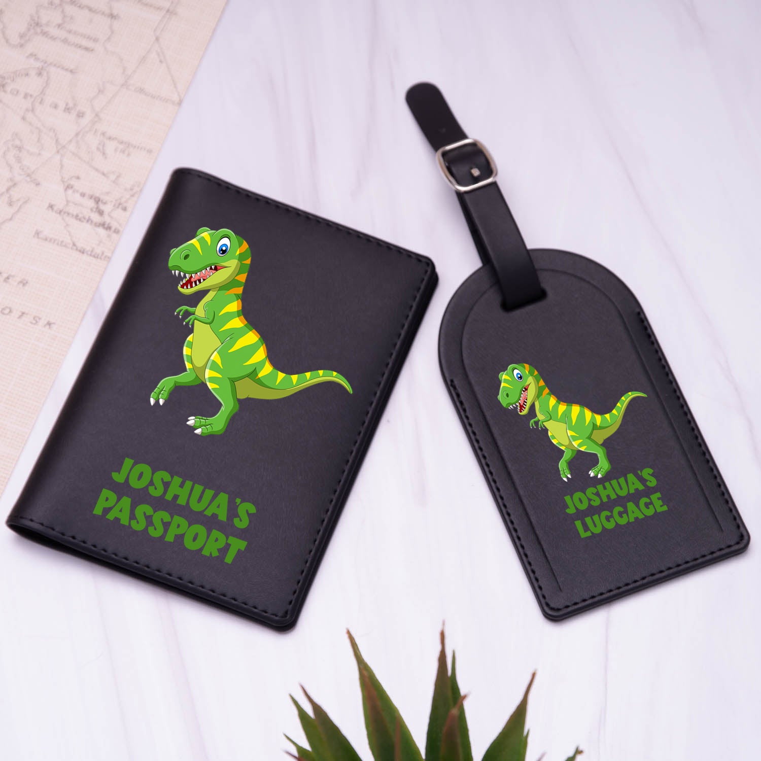 Personalised Dinosaur Passport Holder & Luggage Tag Set