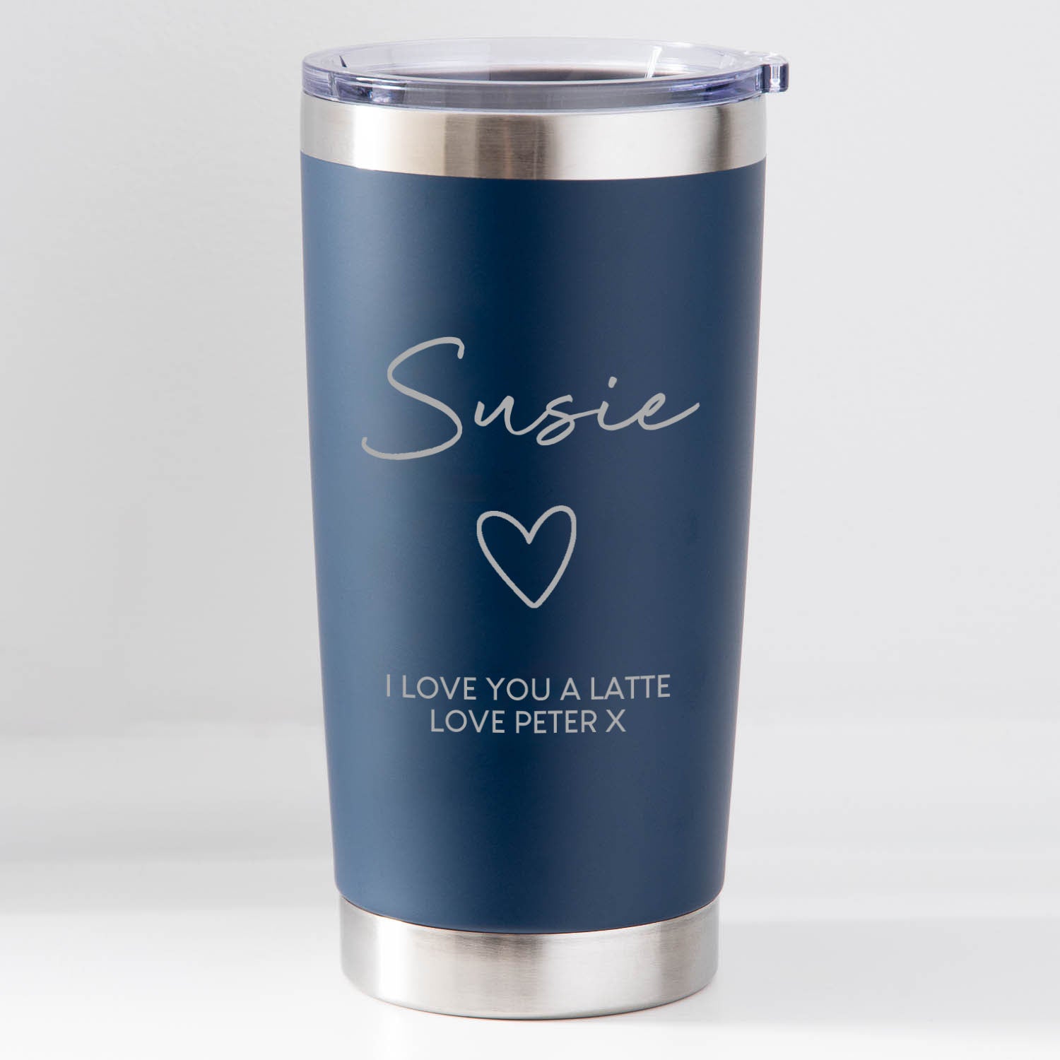 Personalised Heart Name & Message Thermos Insulated Cup - Dark Blue - Thermos Water Bottles