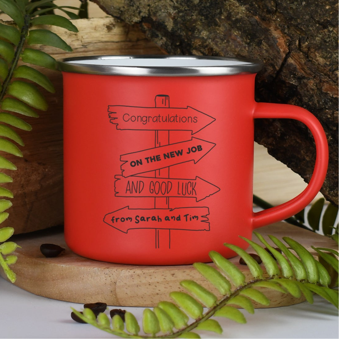 Personalised Signpost Enamel Camping Mug - Red - Mugs
