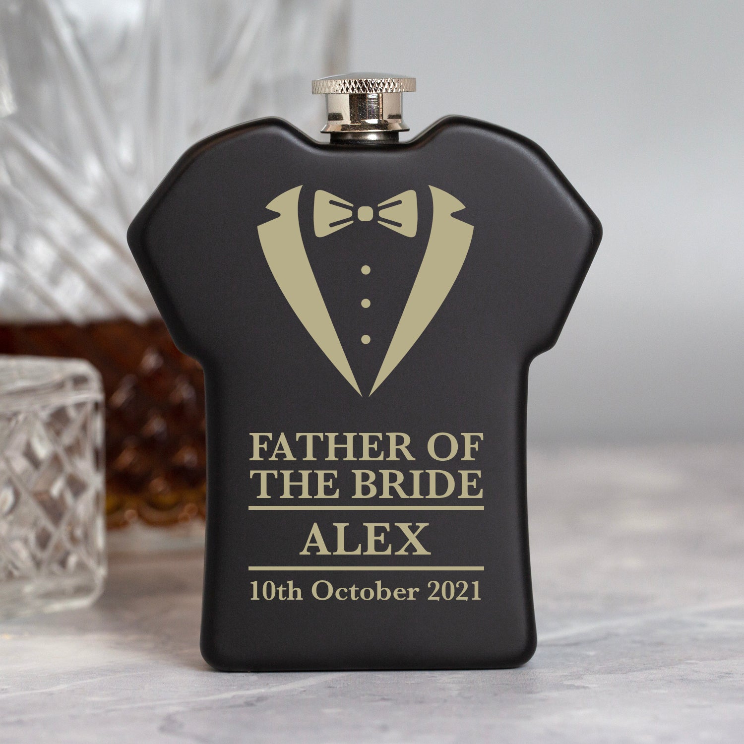Personalised 6oz Black Father Of The Bride Shirt Wedding Hip Flask - Hip Flasks