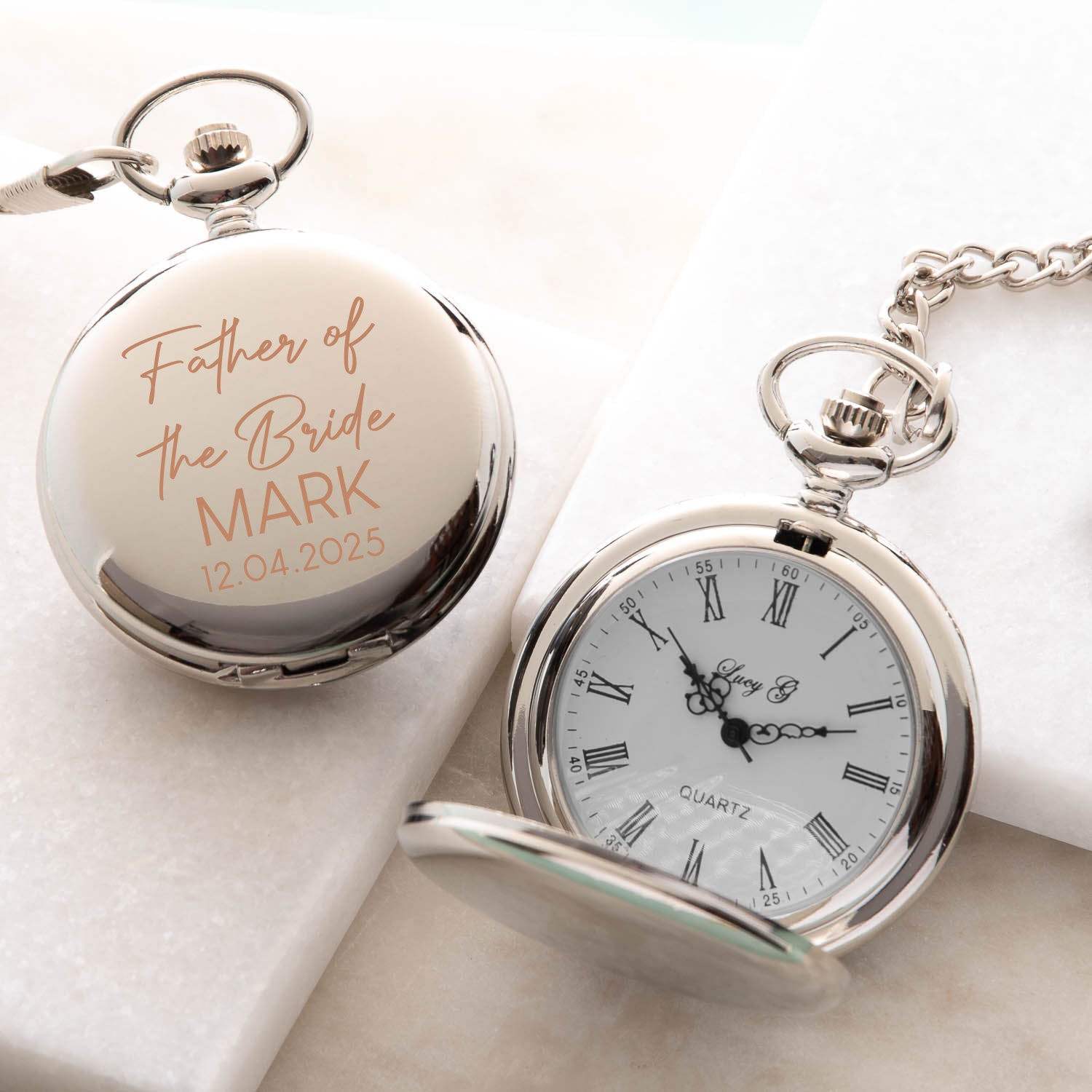 Personalised Father of the Bride Wedding Silver Pocket Fob Watch - Pocket Watches