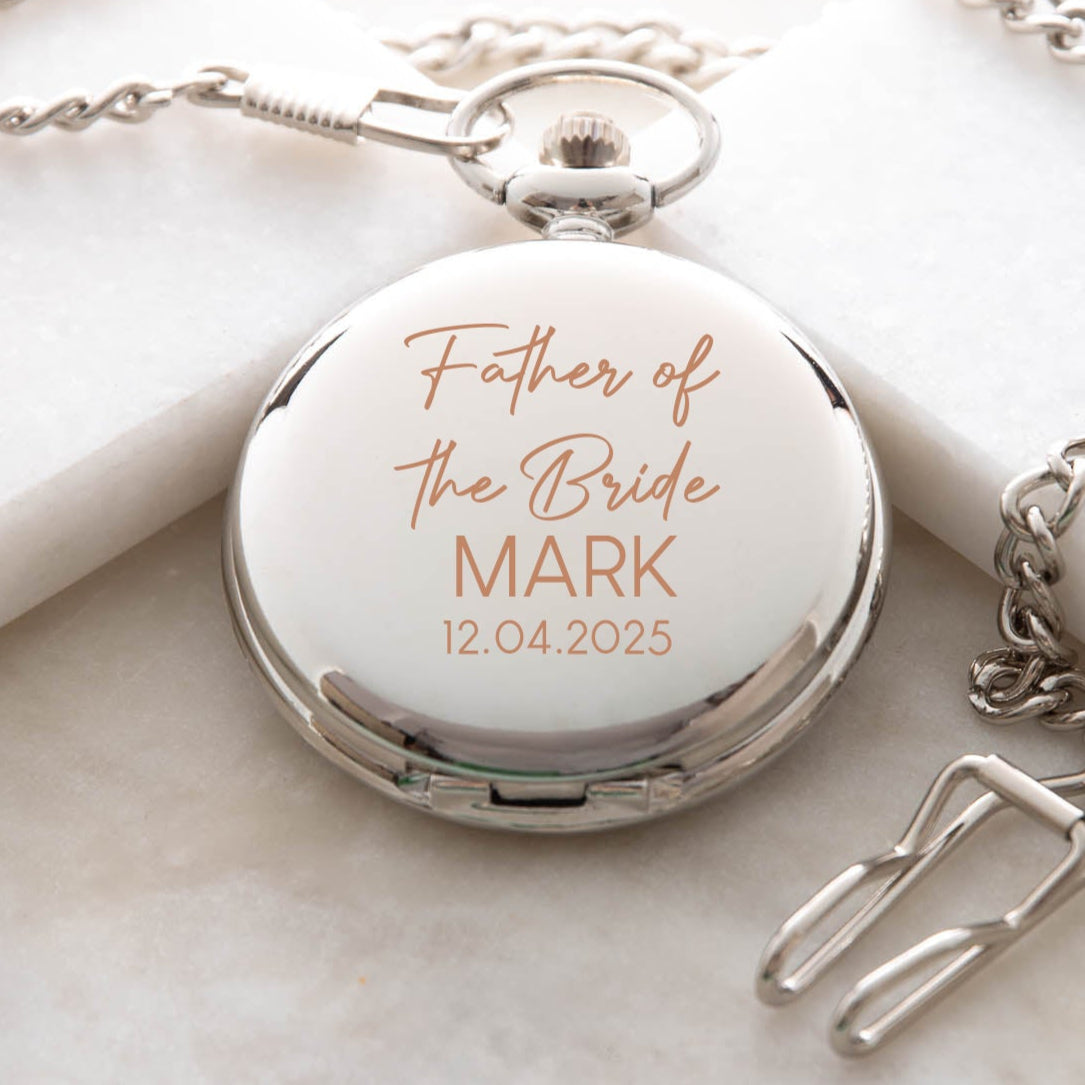 Personalised Father of the Bride Wedding Silver Pocket Fob Watch - Pocket Watches