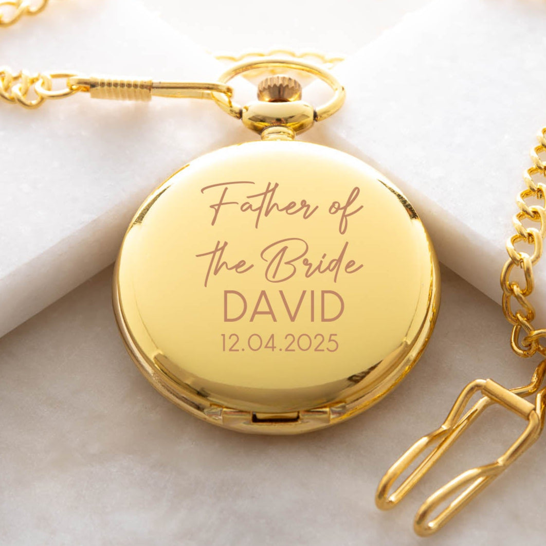 Personalised Father of the Bride Wedding Gold Pocket Fob Watch - Pocket Watches