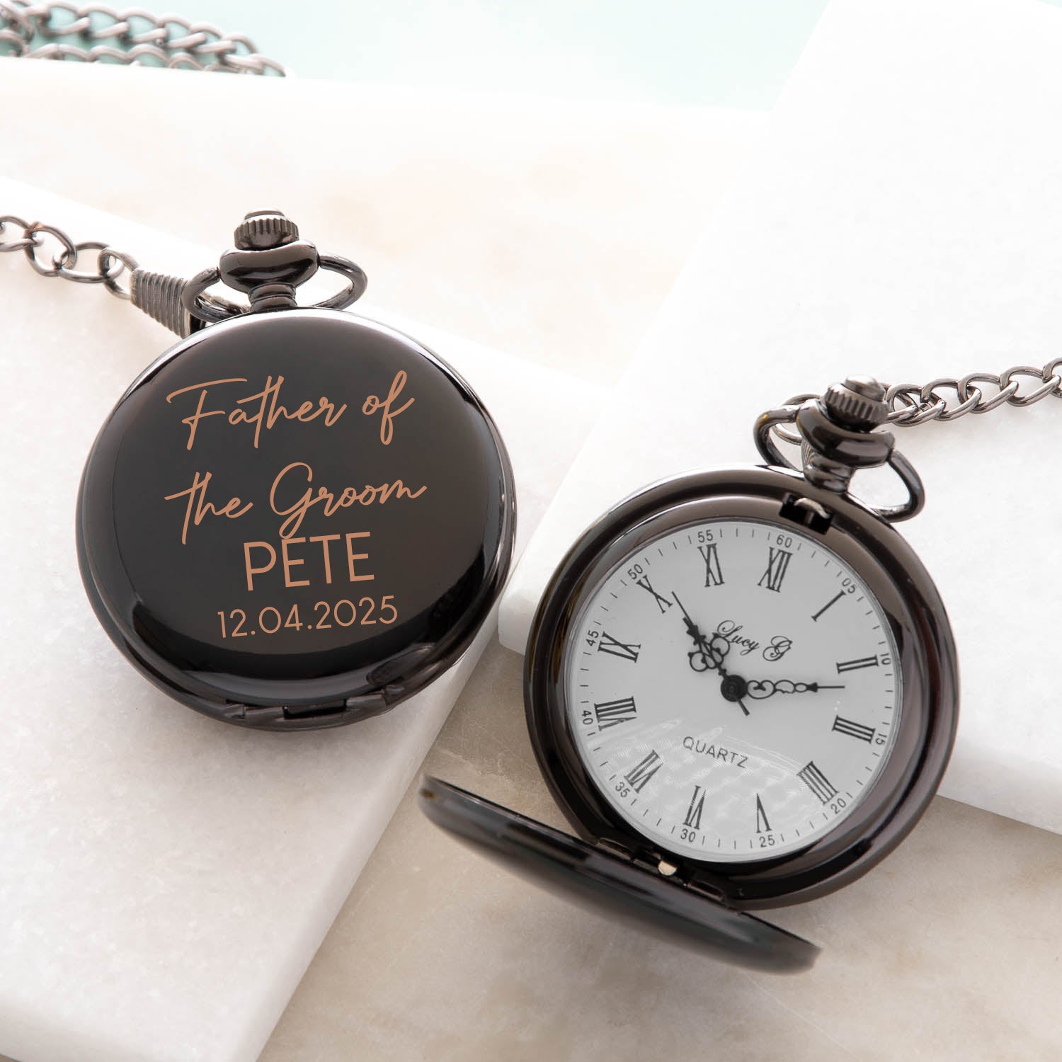 Personalised Father of the Groom Wedding Black Pocket Fob Watch - Pocket Watches