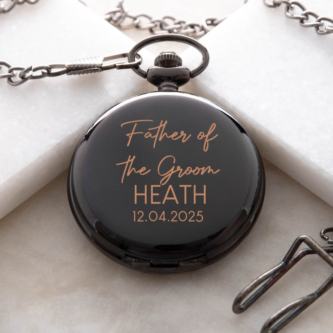 Personalised Father of the Groom Wedding Black Pocket Fob Watch - Pocket Watches